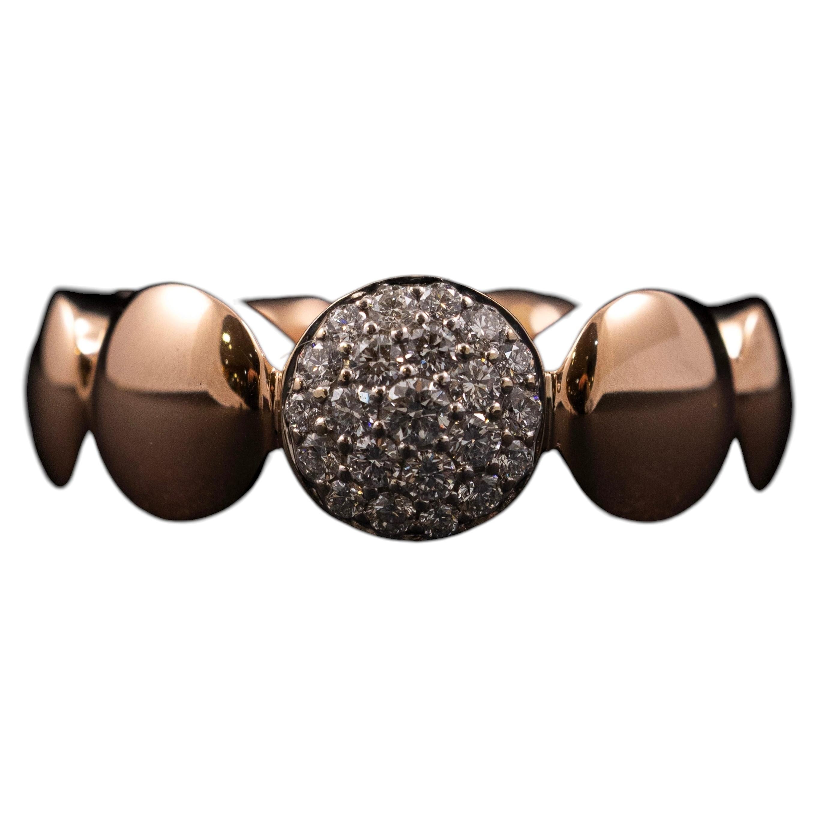Scheffel-Schmuck Bague contemporaine en or rose 18 carats, sculpturale et ornée d'une paillette de diamants