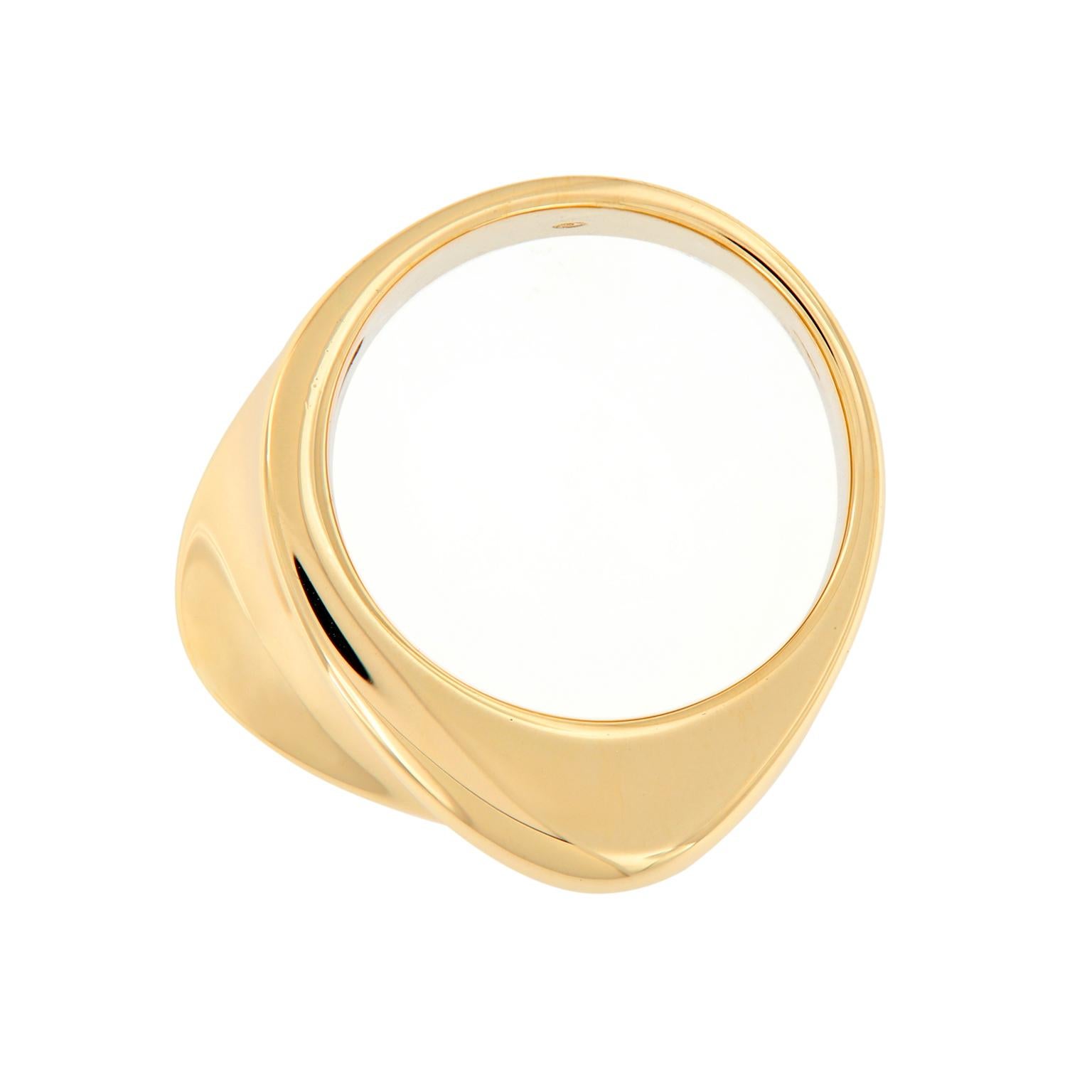 This wide band ring is a soft-looking shape that is unobtrusive, yet has a pleasing quality. Ring is expertly crafted in 18k yellow gold by Scheffel of Germany. Ring Size 7.

Marked Scheffel