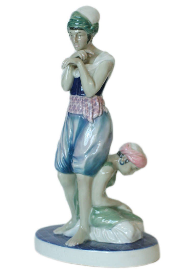 Porcelain statue of Scheherazade the legendary Persian queen and the storyteller of One Thousand and One Nights by Volkstedt porcelain in Thuringia, Germany.