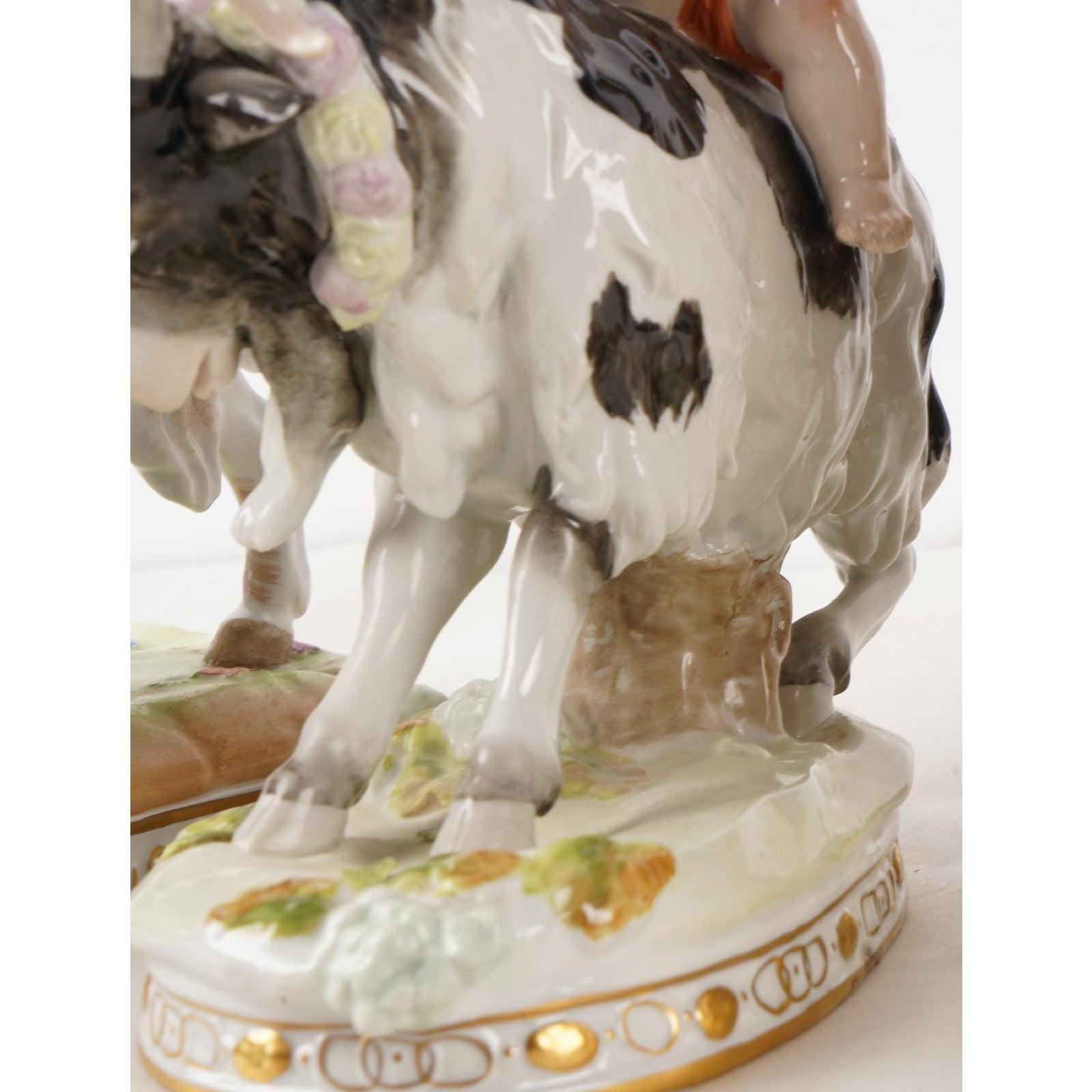 Scheibe Alsbach Kister Porcelain Nude Putti Riding Thuringian Goat Figurine In Good Condition For Sale In LOS ANGELES, CA