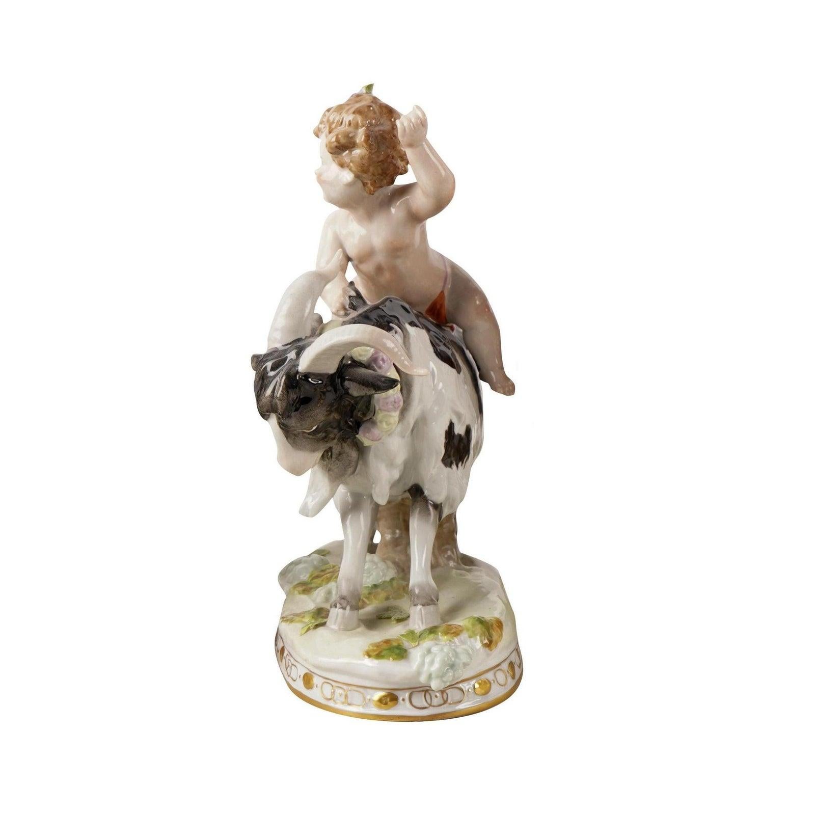 20th Century Scheibe Alsbach Kister Porcelain Nude Putti Riding Thuringian Goat Figurine For Sale