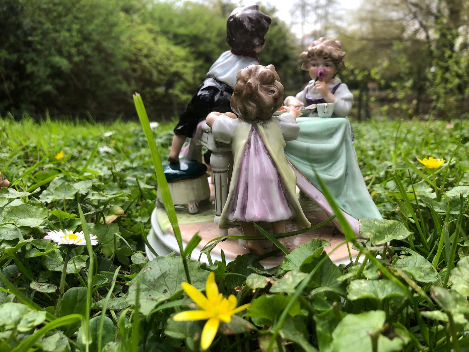German Scheibe Alsbach Porcelain Figures 'Children eating porridge', before 1989 For Sale