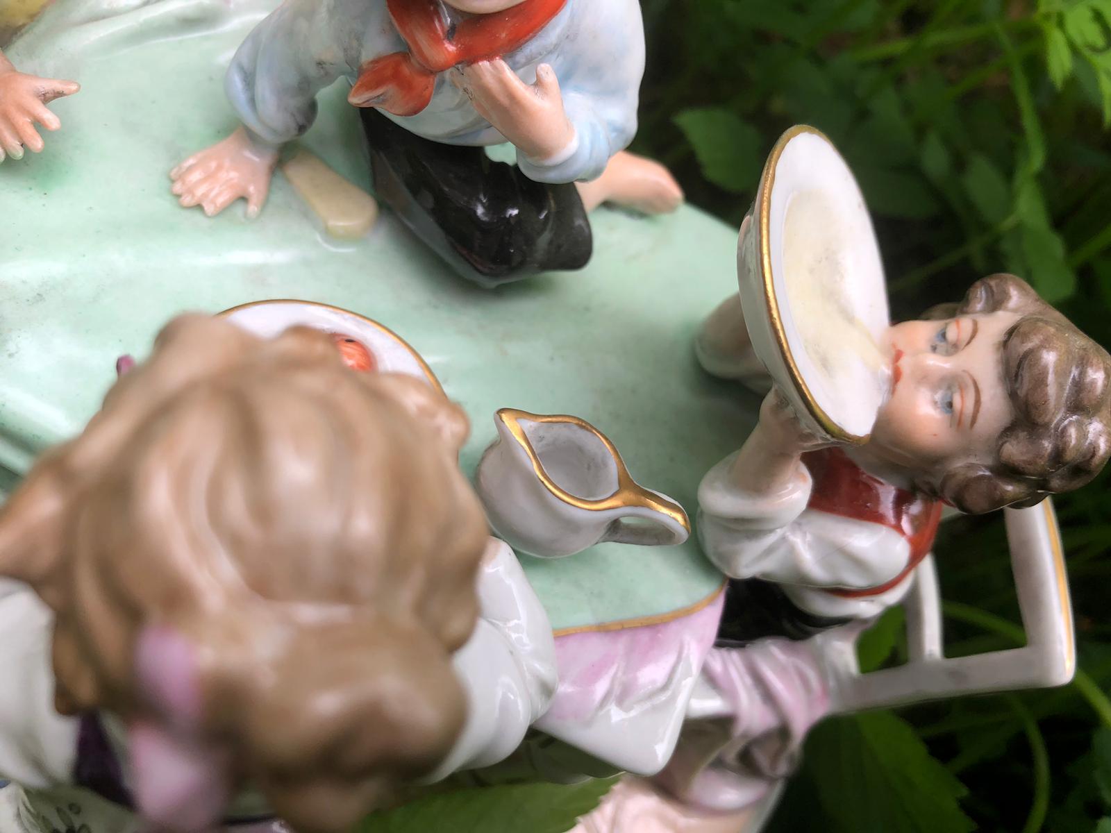 19th Century Scheibe Alsbach Porcelain Figures 'Children eating porridge', before 1989 For Sale