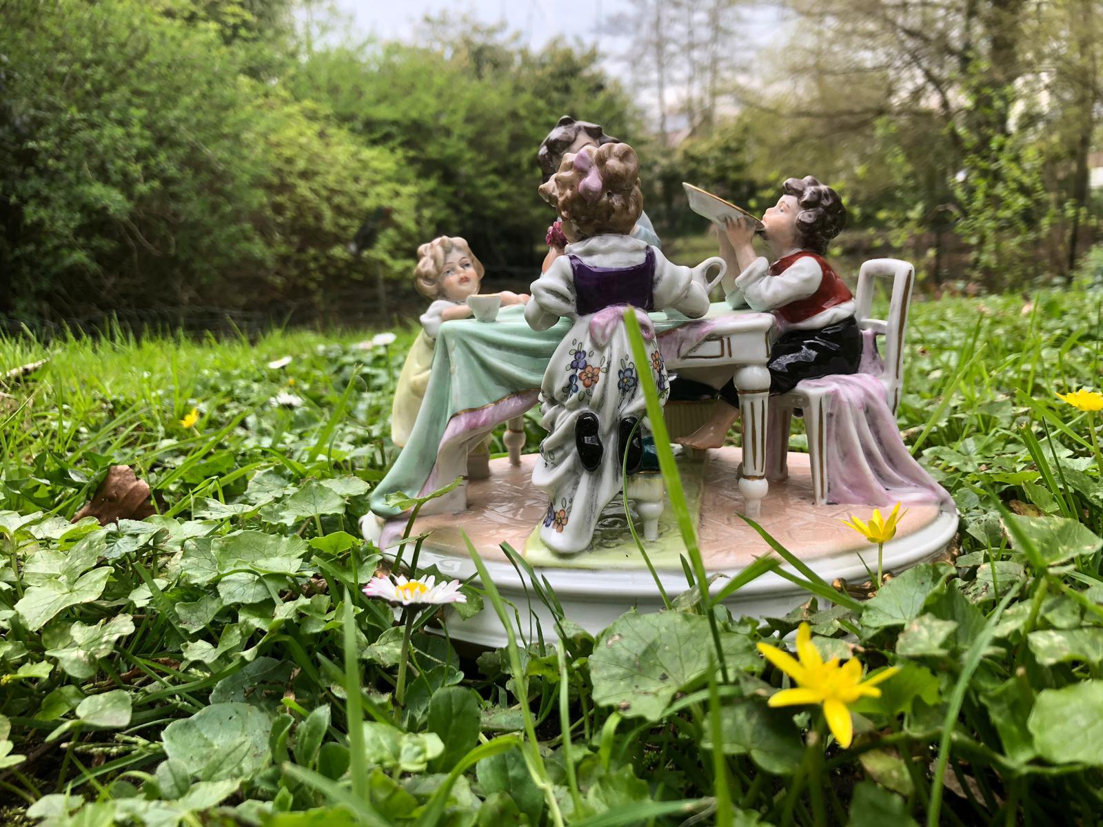 Porcelain figures by Scheibe Alsbach in the period for 1989. This item is made in the time of the German era of DDR. Manufactured in Germany, the figures are handmade from porcelain and painted in a lot of colors. It is an beautiful artwork with a