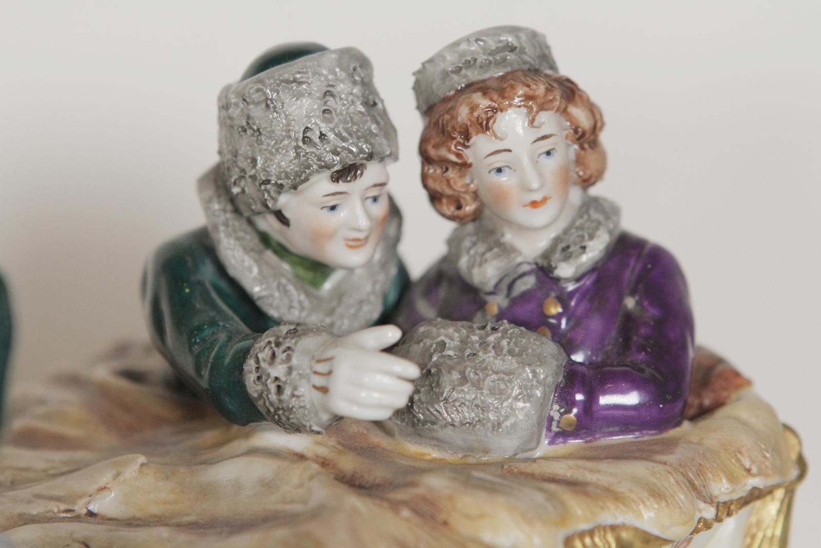 Scheibe-Ansbach Porcelain Figure. “St. Petersburg, Russia Sleigh Ride” In Excellent Condition In Lambertville, NJ