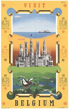 Visita Bélgica cartel de viaje original.