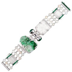 Schepps Limited Edition "Warhol "Jade-Diamant-Smaragdquarz-Mondstein-Armband