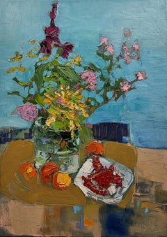 Currant. Still-life, flowers, vertical, impressionism