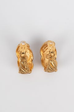 Scherrer Golden Metal and Green Resin Clip-on Earrings