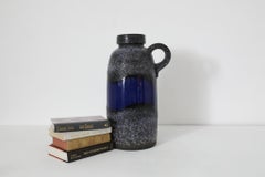 Scheurich 1960s West German Floor Vase, Blue Glaze w/ Volcanic Texture