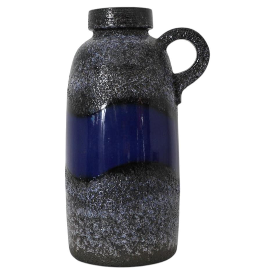 Scheurich 1960s West German Floor Vase, Blue Glaze w/ Volcanic Texture For Sale