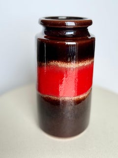 Scheurich 201-18 Vase in Dark Brown, Red, and Beige Glaze - Fat Lava