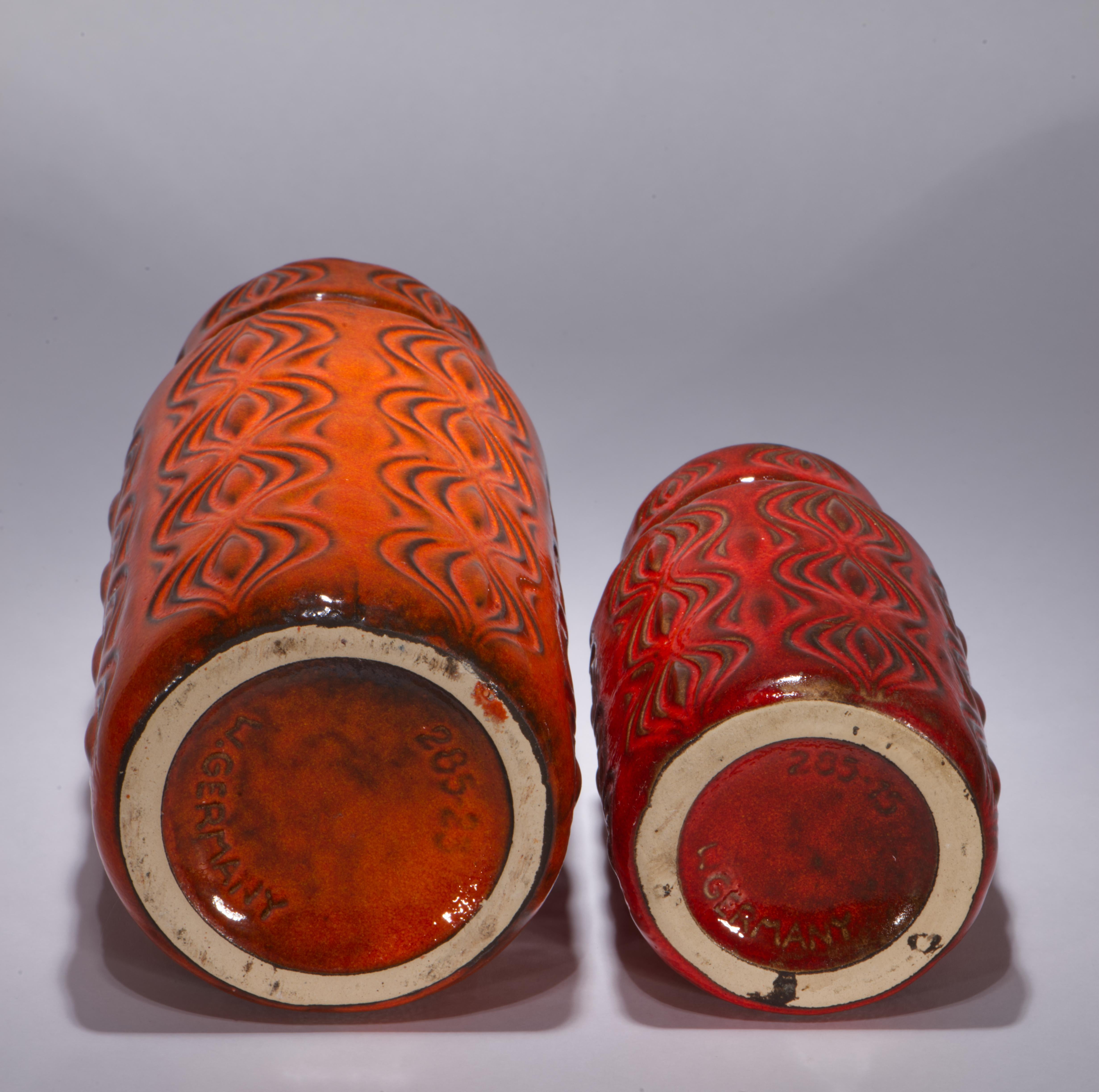 Scheurich Amsterdam 2 Jarrones Esmalte de Lava West German Pottery 1970s Moderno de mediados de siglo en venta