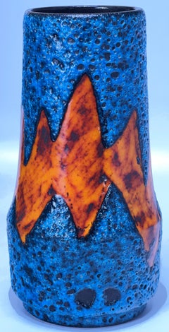 Scheurich Blue Volcanic Fat Lava Flame Decorated Statement Piece Vase, 1970's