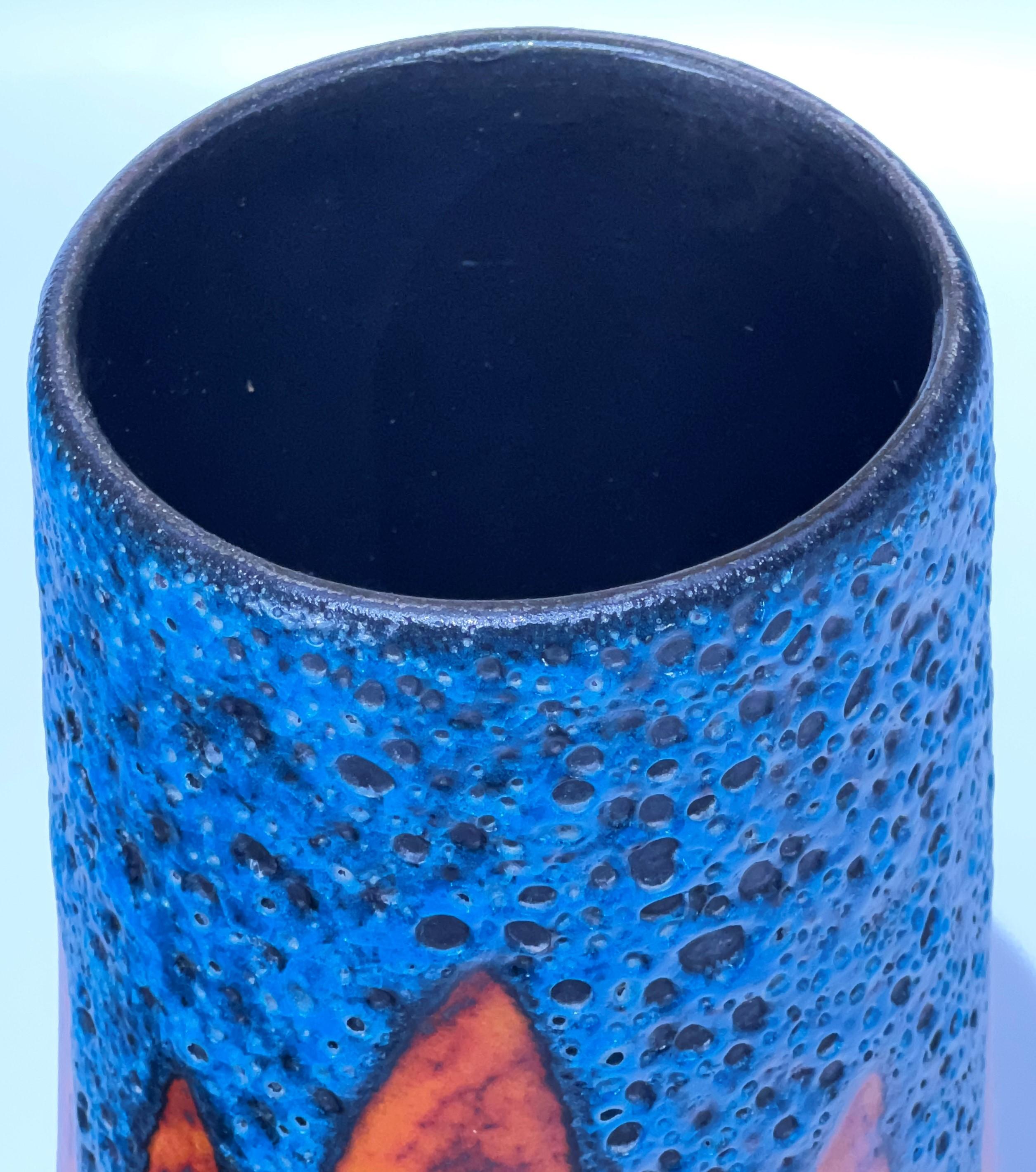 Mid-Century Modern Scheurich Blue Volcanic Fat Lava Flame Decorated Statement Piece Vase, 1970's
