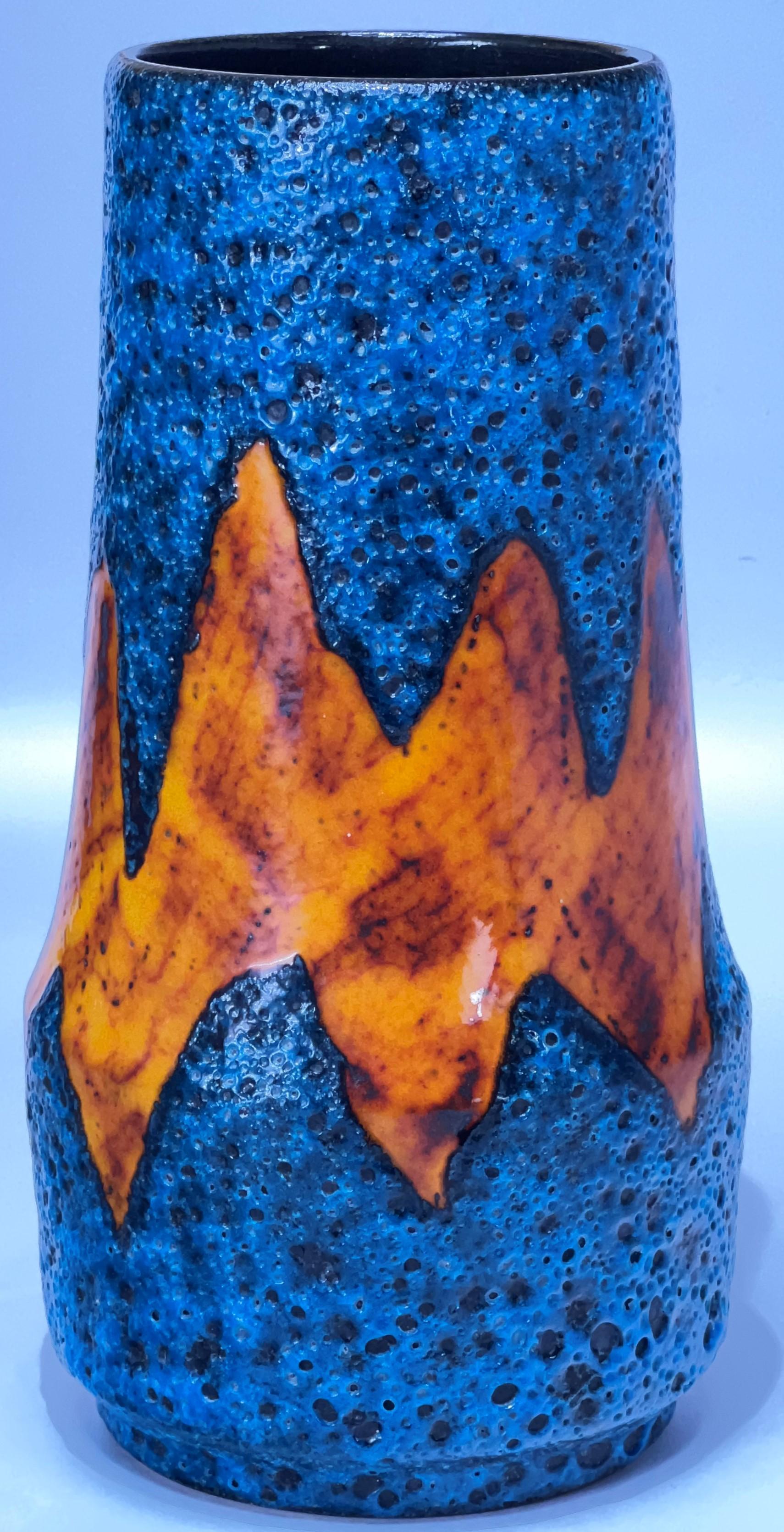 German Scheurich Blue Volcanic Fat Lava Flame Decorated Statement Piece Vase, 1970's