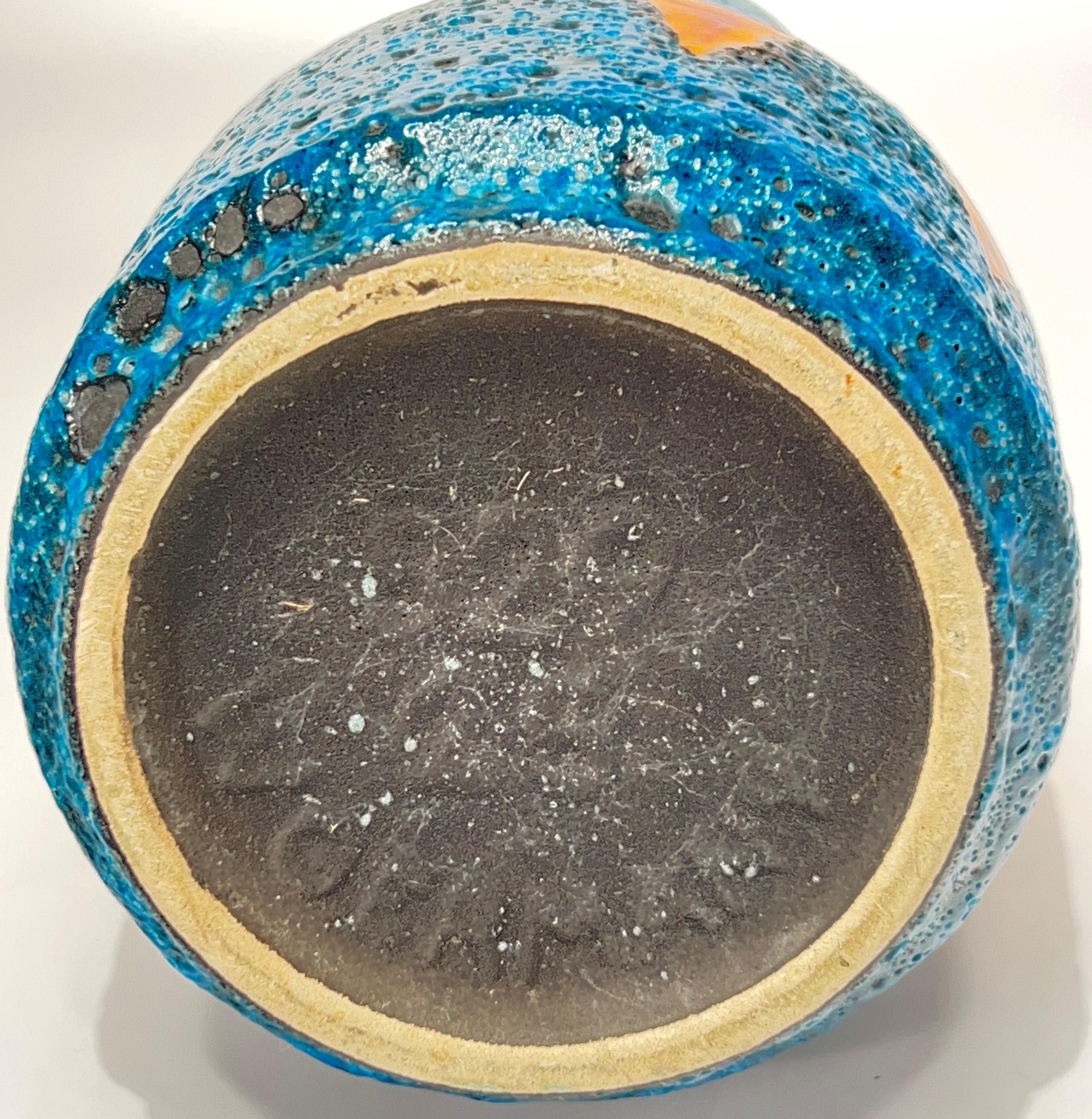 Scheurich Blue Volcanic Fat Lava Flame Decorated Statement Piece Vase, 1970's In Good Condition In Mobile, AL