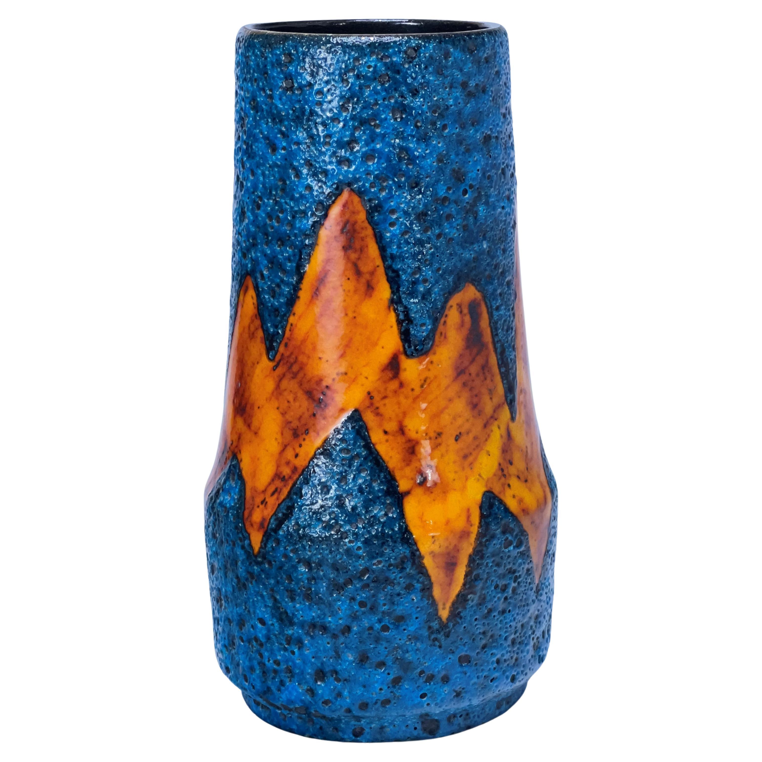 Scheurich Blue Volcanic Fat Lava Flame Decorated Statement Piece Vase, 1970's