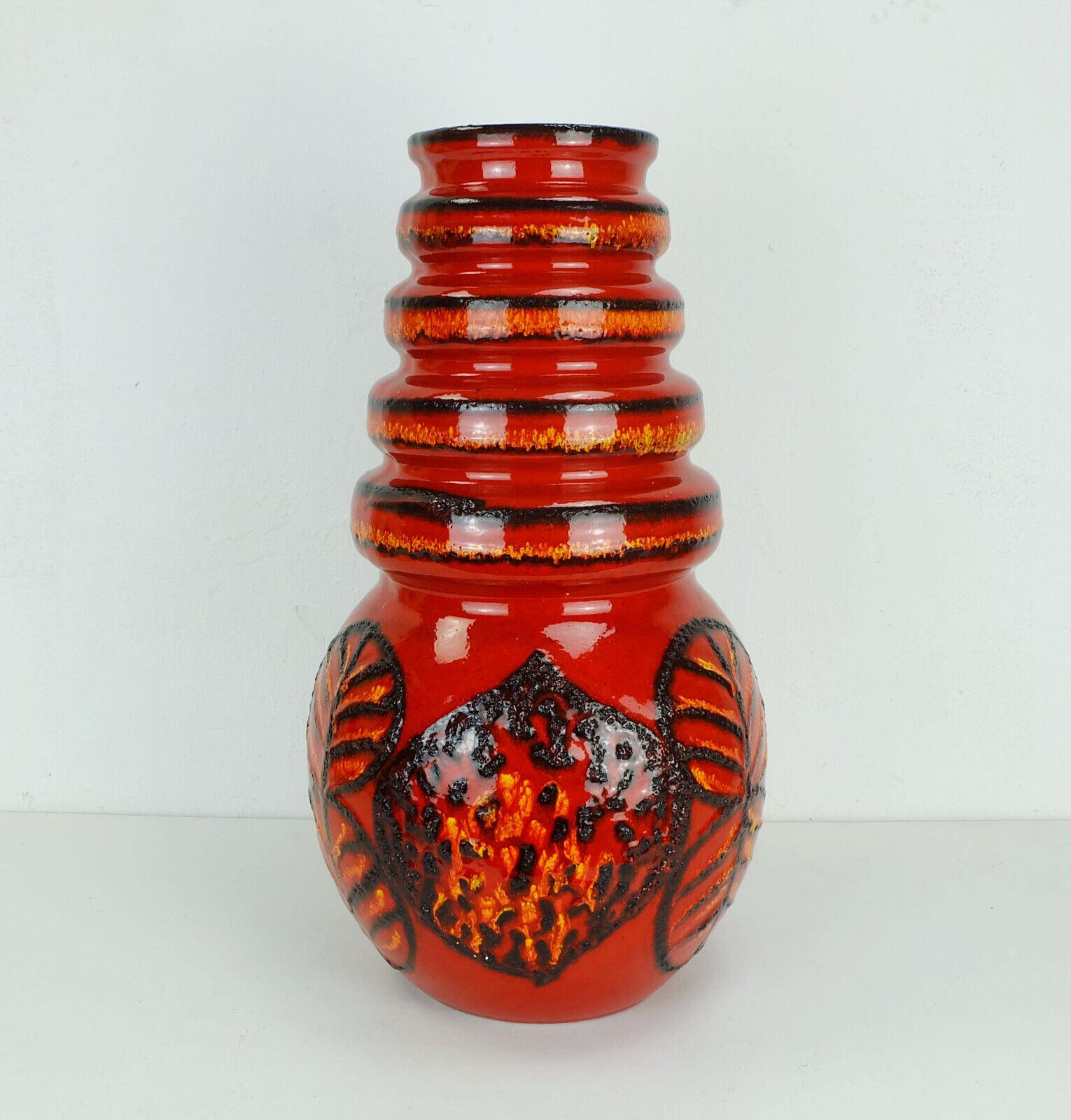 Ceramic  Scheurich Floor Vase Model No. 269-53 'Vienna' Fat Lava Leaf Decor 60s For Sale