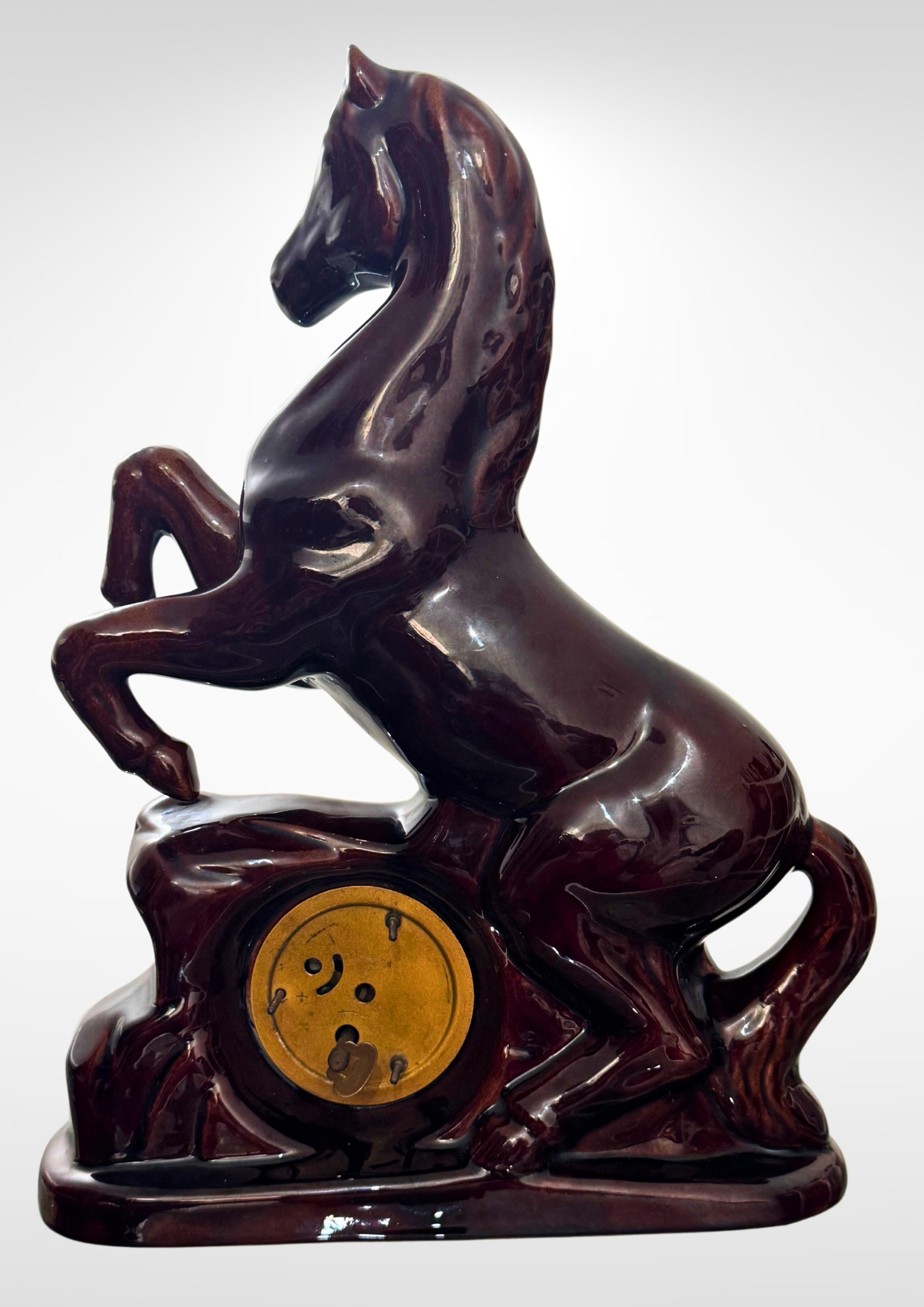Scheurich & Greulich Ceramic Horse Figurine Desk Clock Labeled S&G Keramik For Sale 4