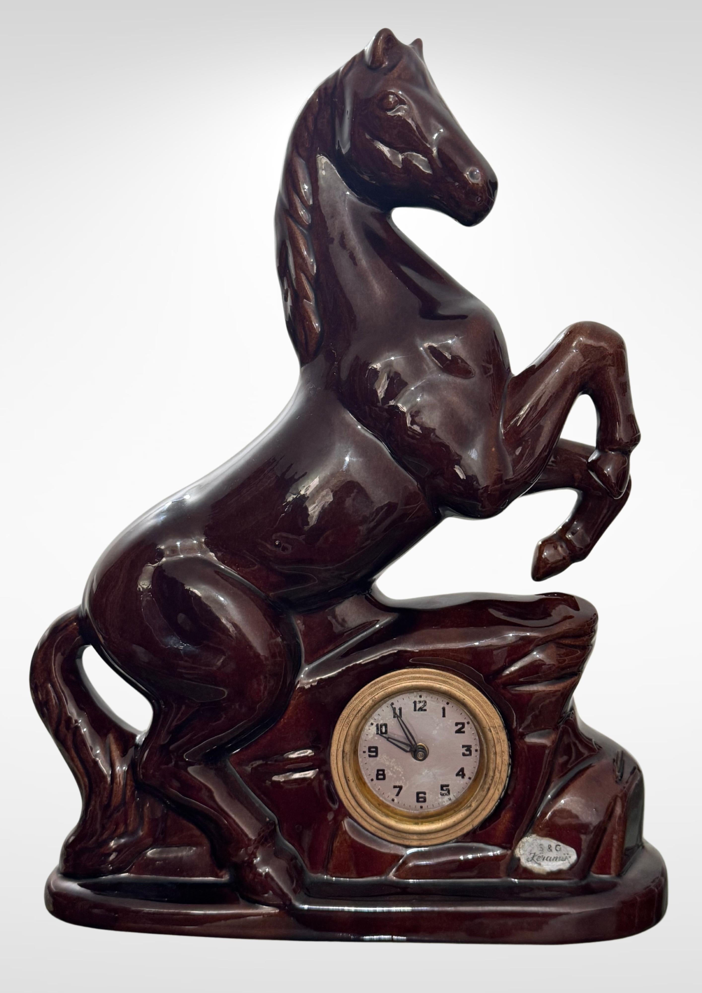 Scheurich & Greulich Ceramic Horse Figurine Desk Clock Labeled S&G Keramik For Sale 6