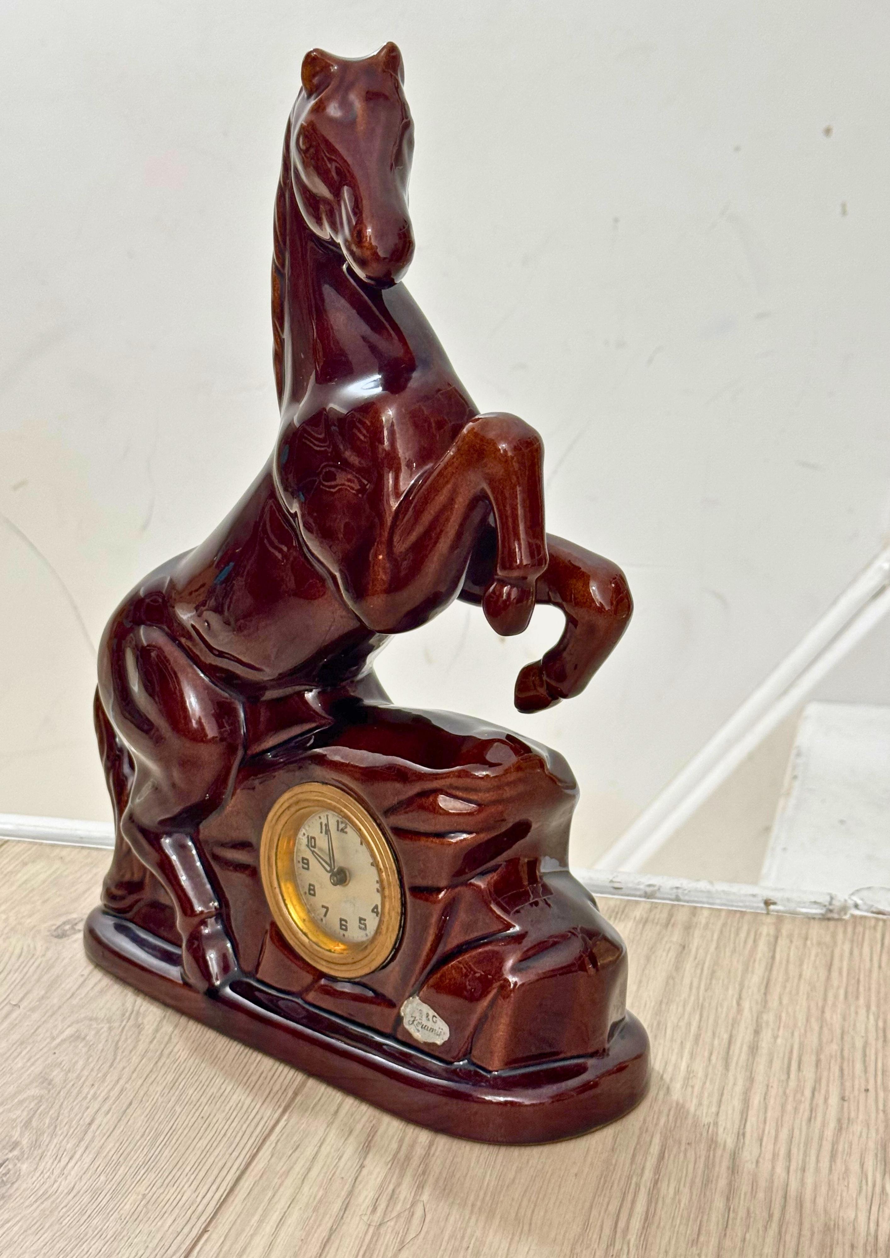 Scheurich & Greulich Ceramic Horse Figurine Desk Clock Labeled S&G Keramik For Sale 9