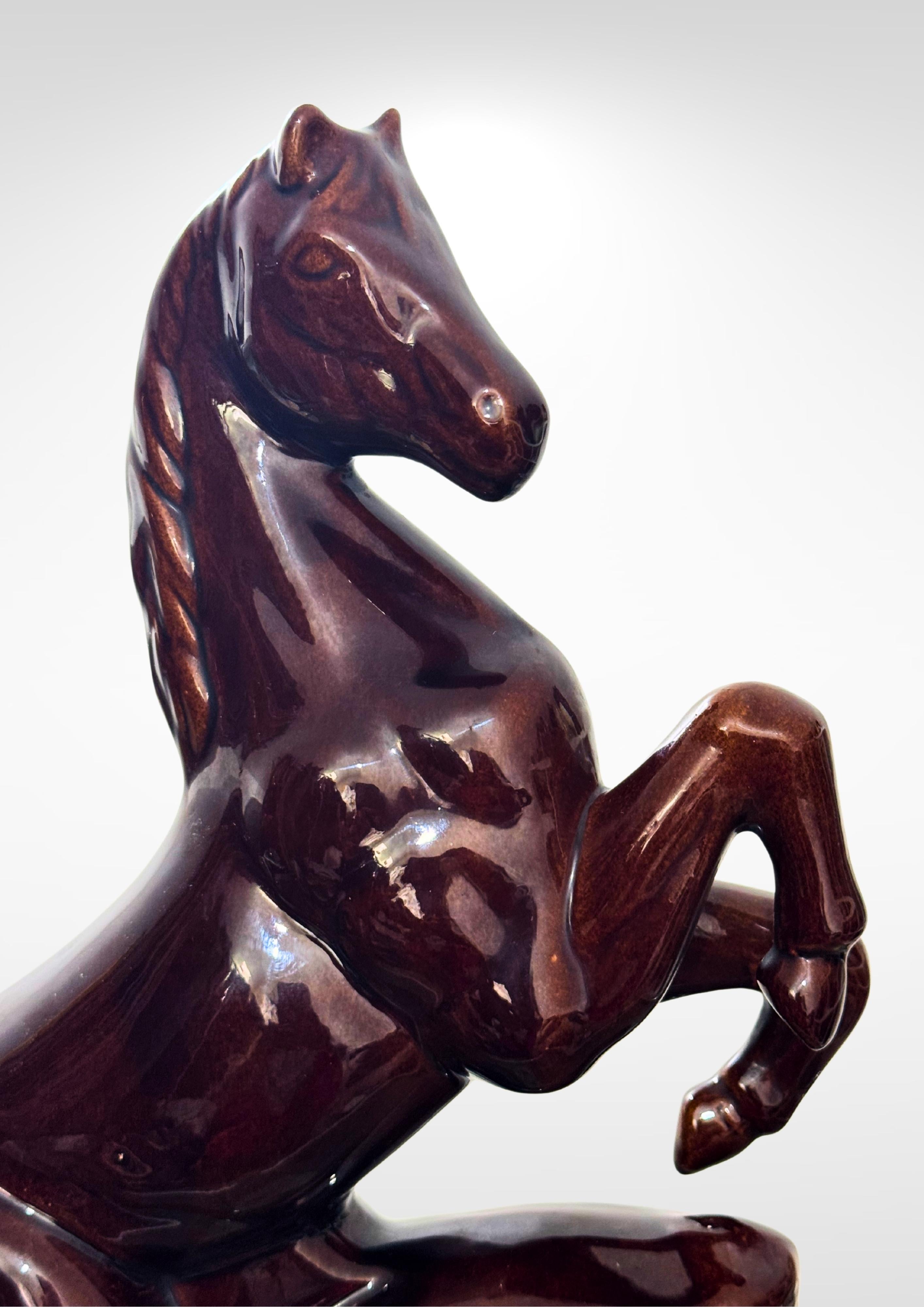 Scheurich & Greulich Ceramic Horse Figurine Desk Clock Labeled S&G Keramik In Good Condition For Sale In Torquay, GB