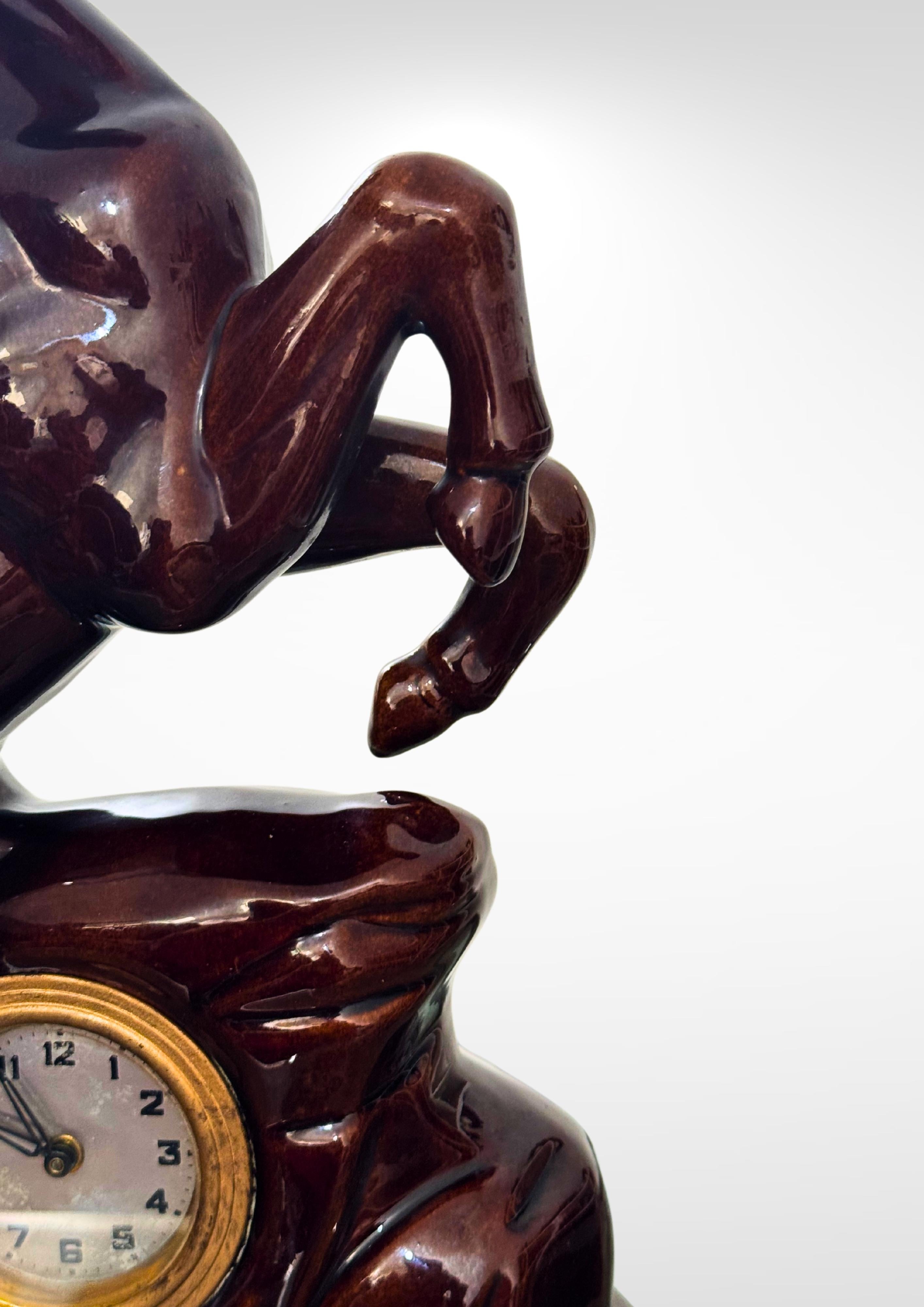 20th Century Scheurich & Greulich Ceramic Horse Figurine Desk Clock Labeled S&G Keramik For Sale