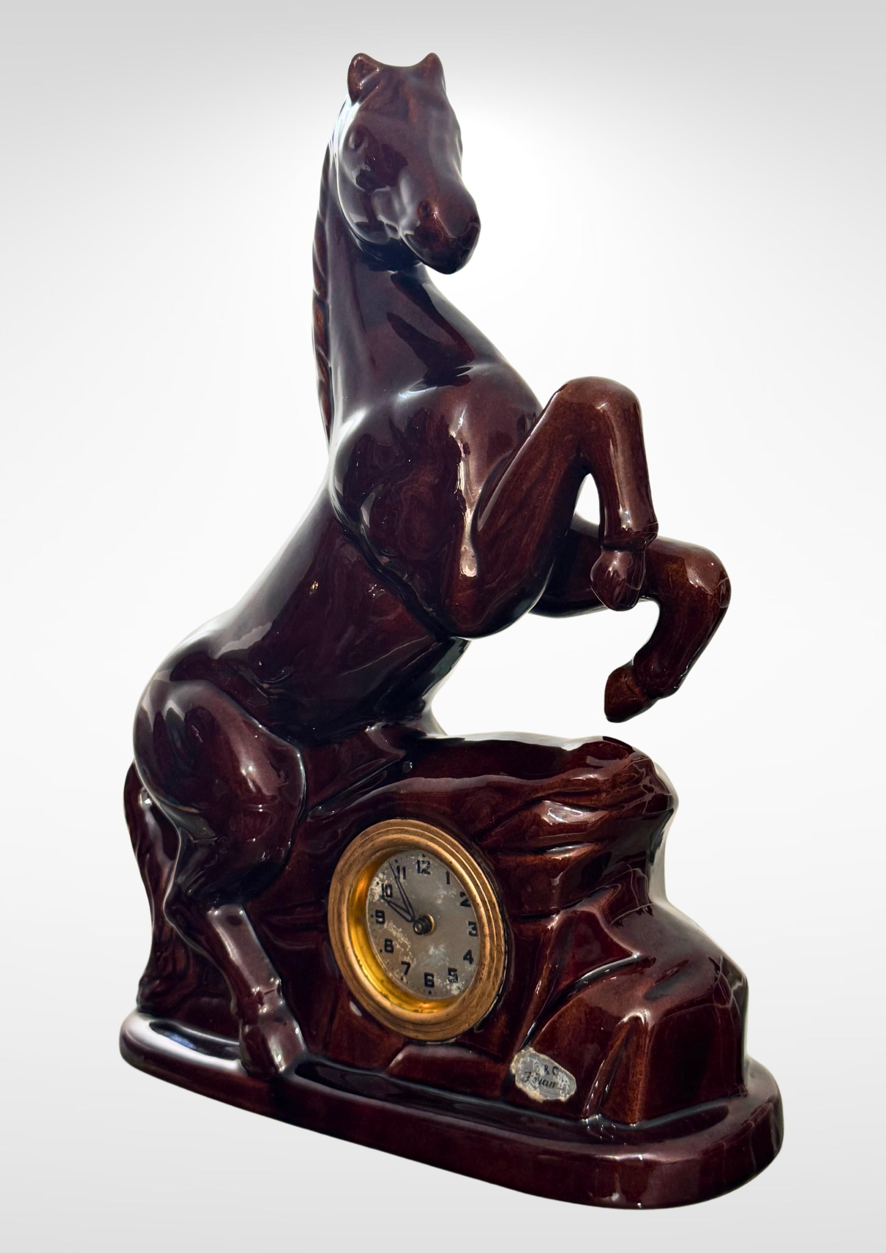 Scheurich & Greulich Ceramic Horse Figurine Desk Clock Labeled S&G Keramik For Sale 3