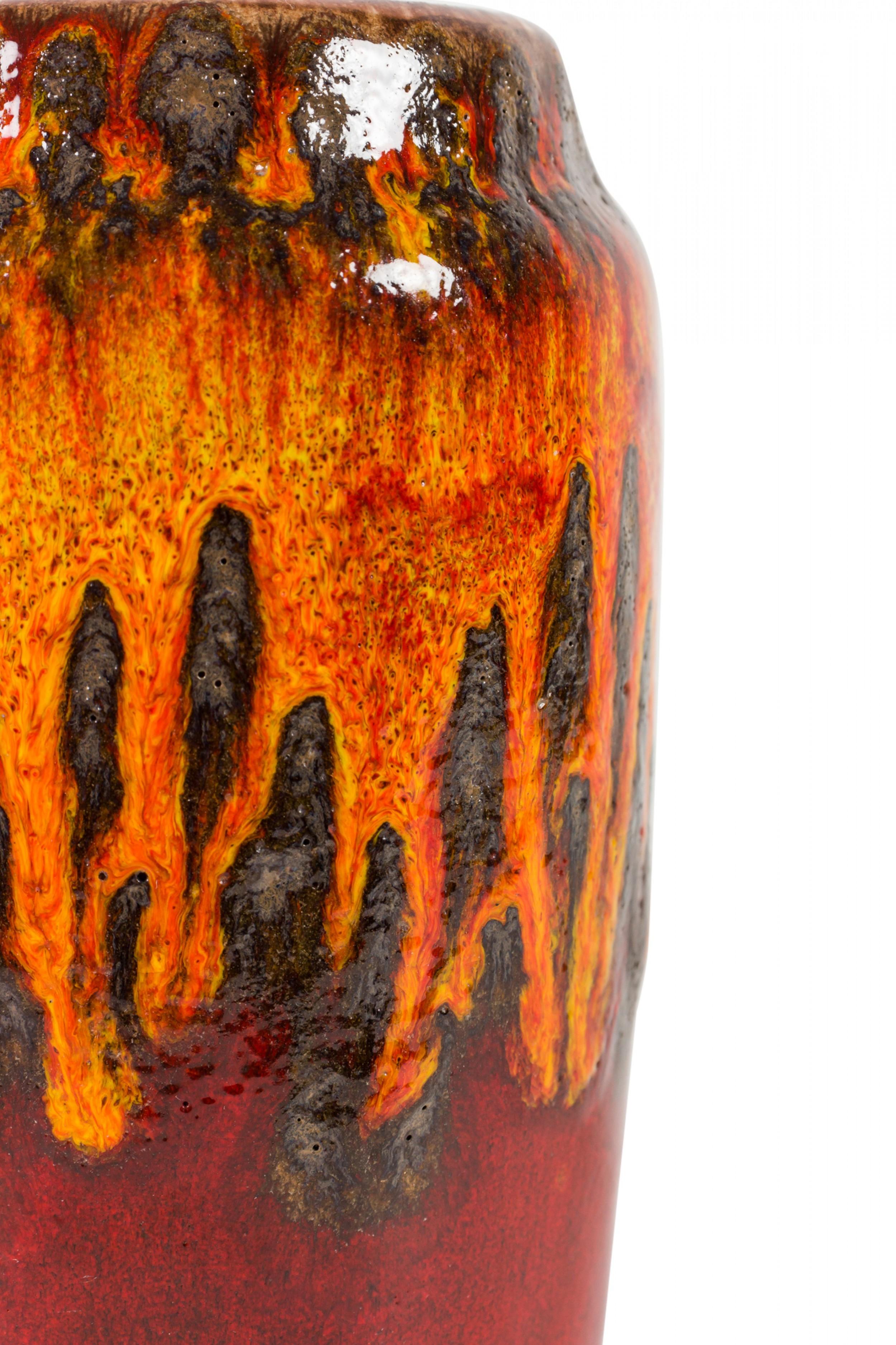 Scheurich Keramik vase en céramique émaillée orange, noir et rouge lave grasse d'Allemagne de l'Ouest Bon état - En vente à New York, NY