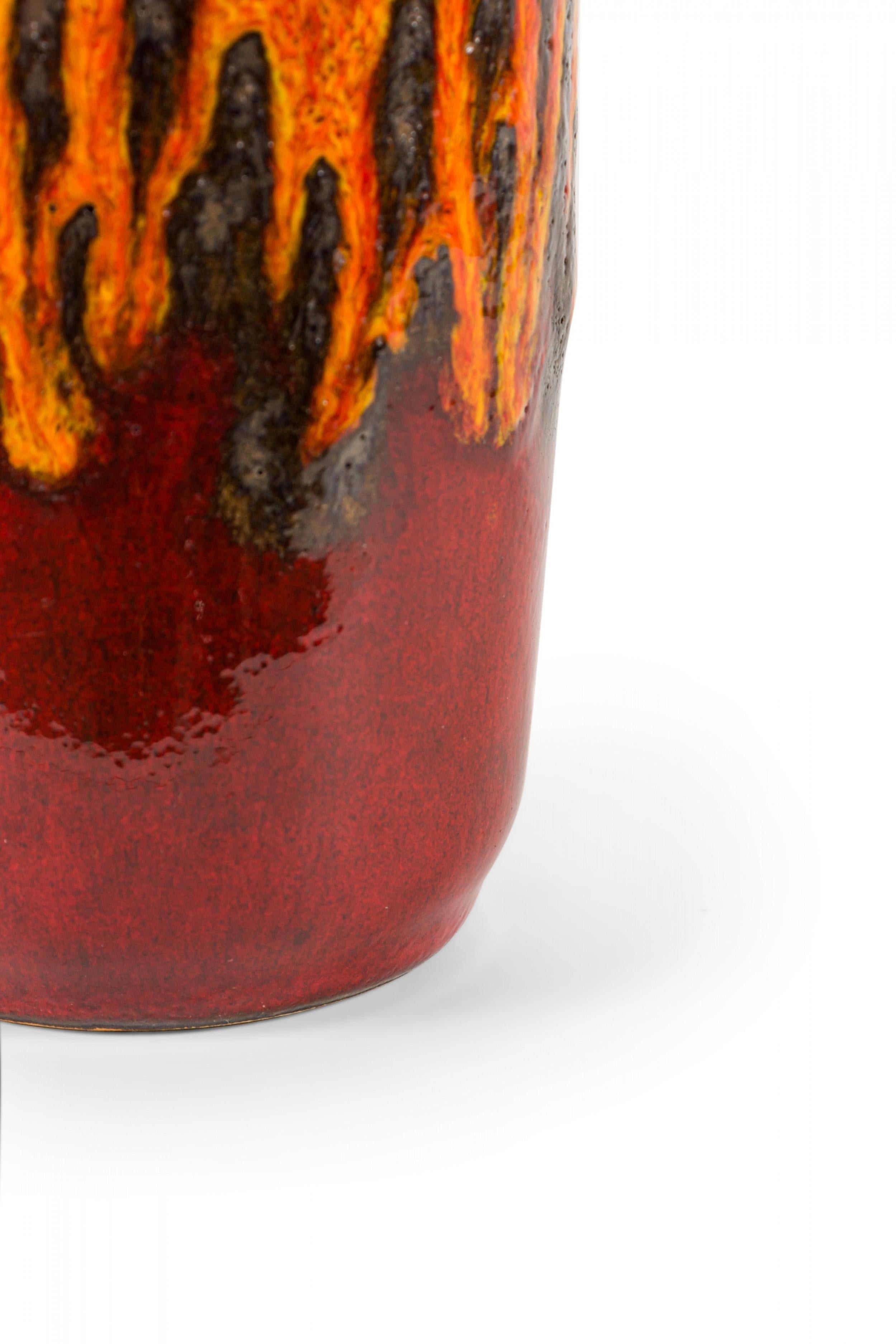 20ième siècle Scheurich Keramik vase en céramique émaillée orange, noir et rouge lave grasse d'Allemagne de l'Ouest en vente