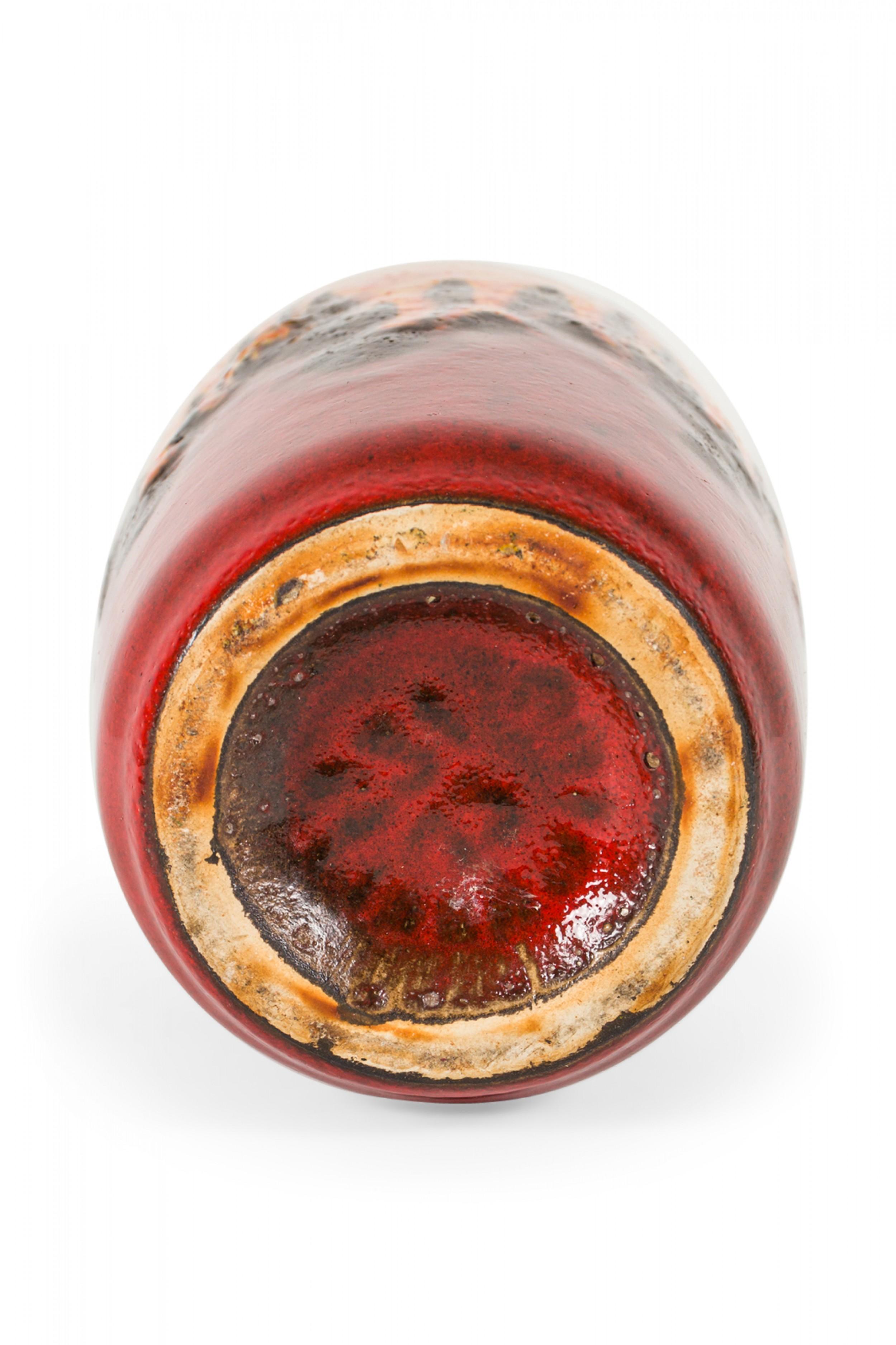 Céramique Scheurich Keramik vase en céramique émaillée orange, noir et rouge lave grasse d'Allemagne de l'Ouest en vente