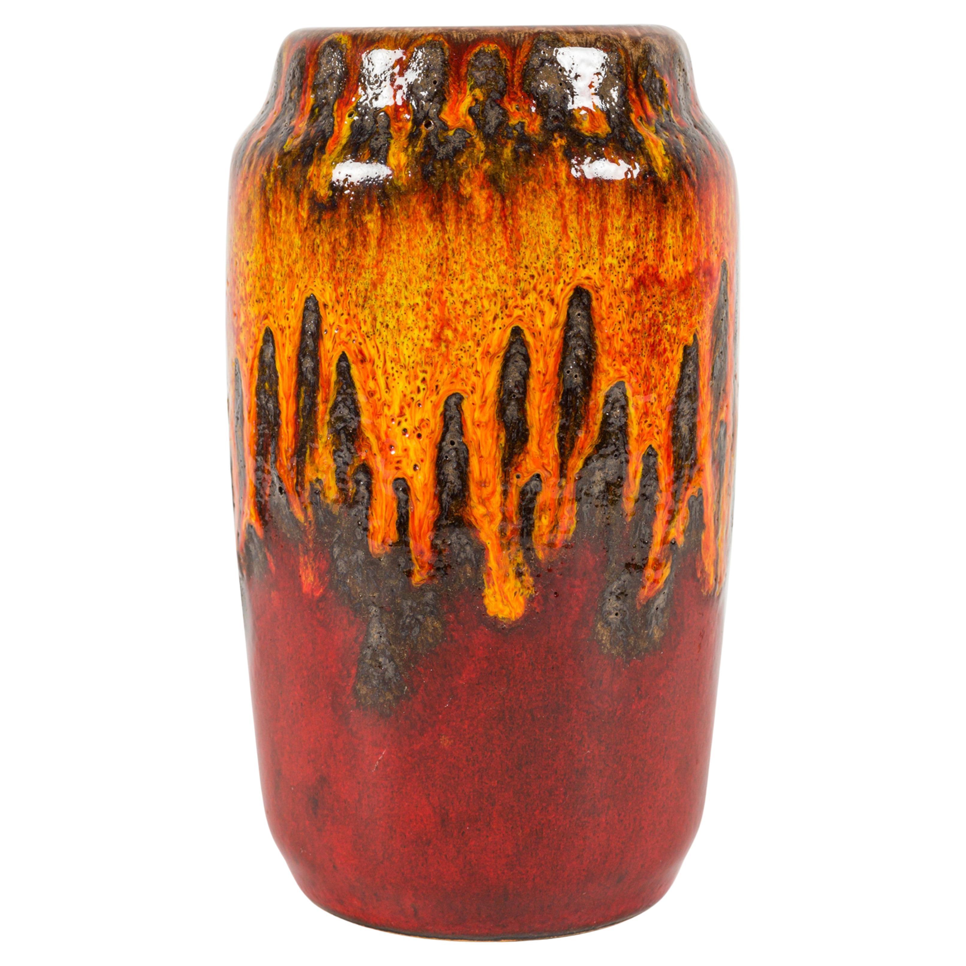 Scheurich Keramik West German Fat Lava Orange Black and Red Glazed Ceramic Vase