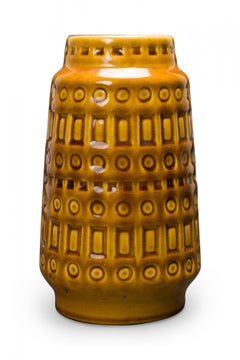 Scheurich Keramik West German 'Inka' Patterned Goldenrod Glazed Ceramic Vase