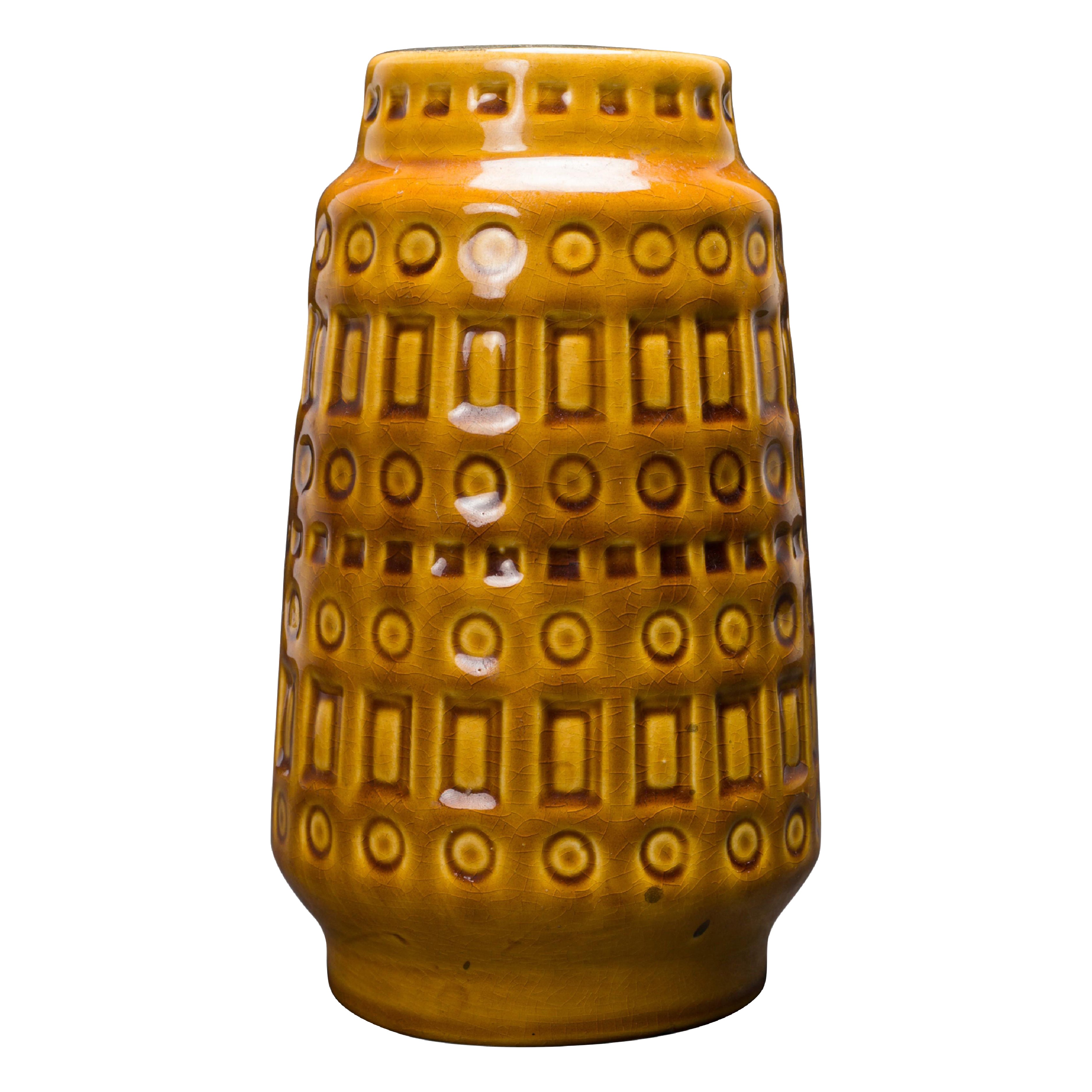 Scheurich Keramik West German 
Inka
 Patterned Goldenrod Glazed Ceramic Vase For Sale