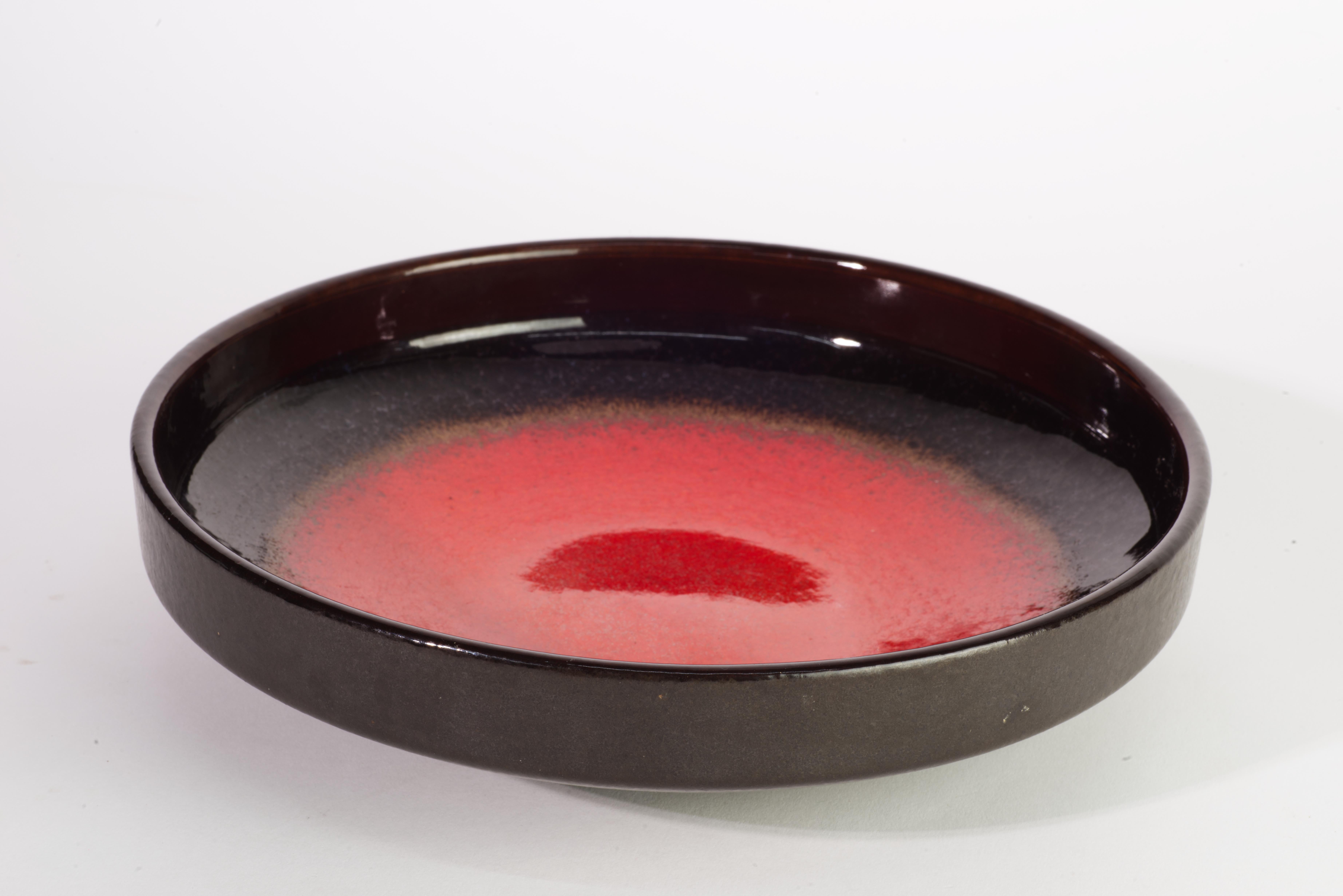 Mid-Century Modern Scheurich Large Red and Brown Glaze Bowl, West Germany Pottery For Sale