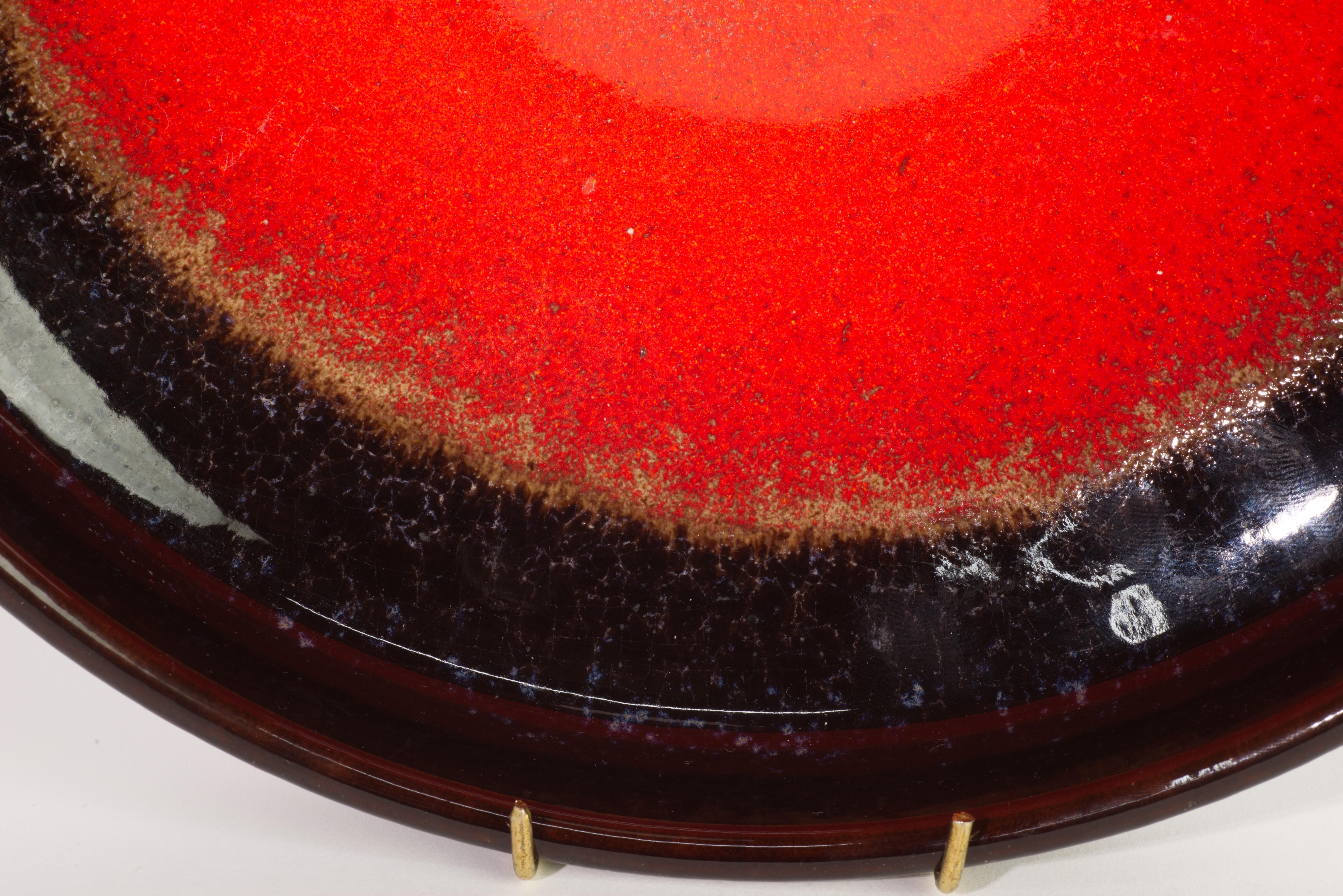 Scheurich Large Red and Brown Glaze Bowl, West Germany Pottery In Good Condition For Sale In Clifton Springs, NY