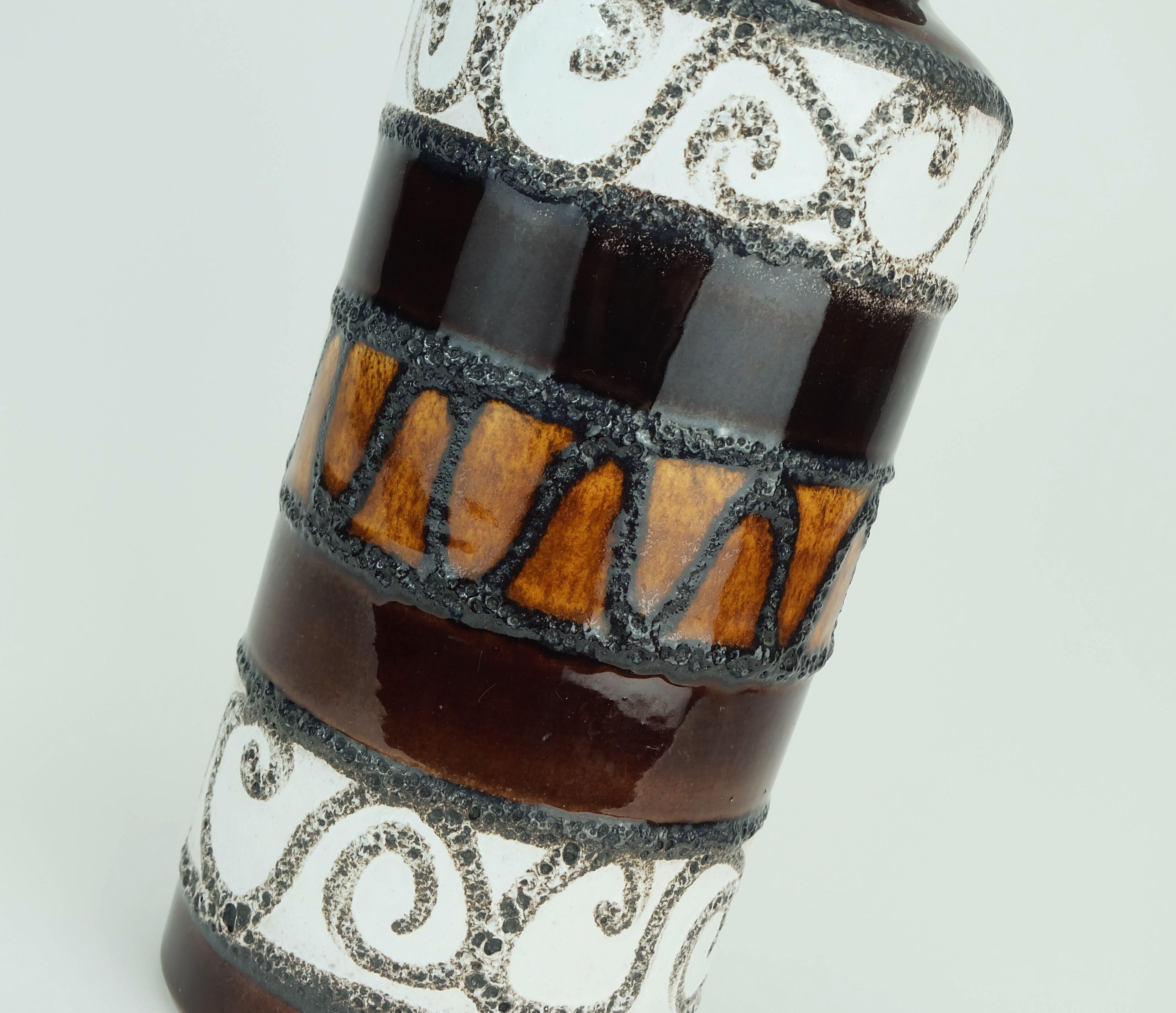 Mid-Century moderno scheurich mid century ceramic VASE fat lava brown ochre white model 517-30 in vendita