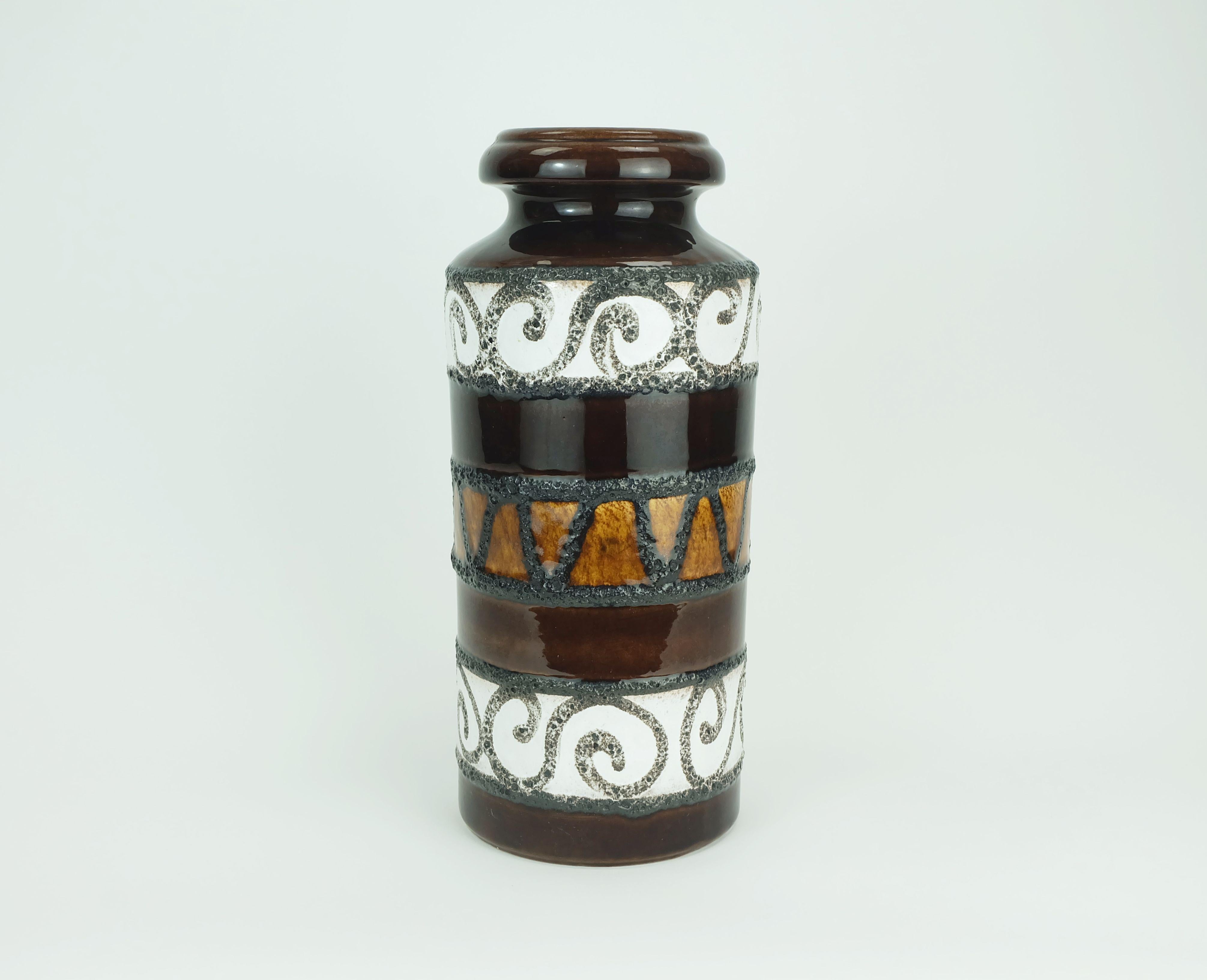 Metà XX secolo scheurich mid century ceramic VASE fat lava brown ochre white model 517-30 in vendita