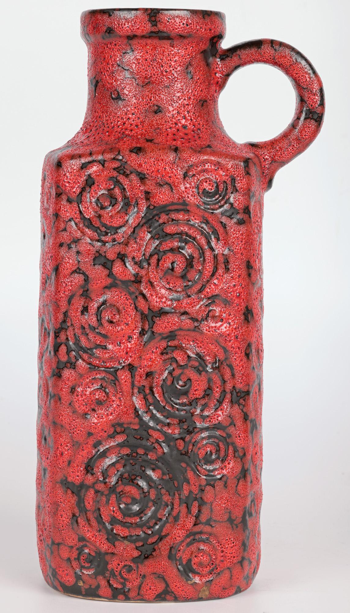 Scheurich Mid-Century German Fat Lava Handled Art Pottery Vase For Sale 3