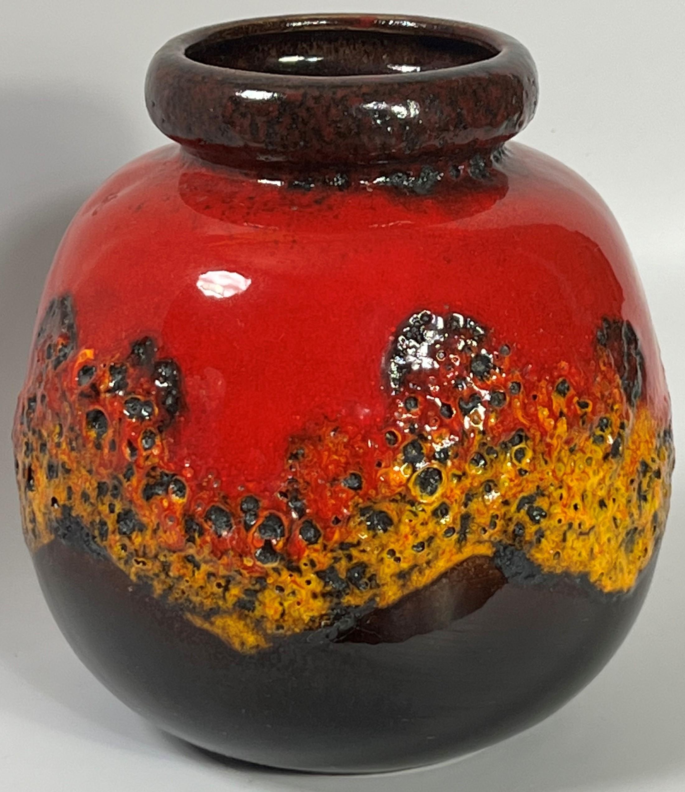 Mid-Century Modern Scheurich Red Orange Volcanic Fat Lava Decorated Statement Piece Vase, 1970's For Sale