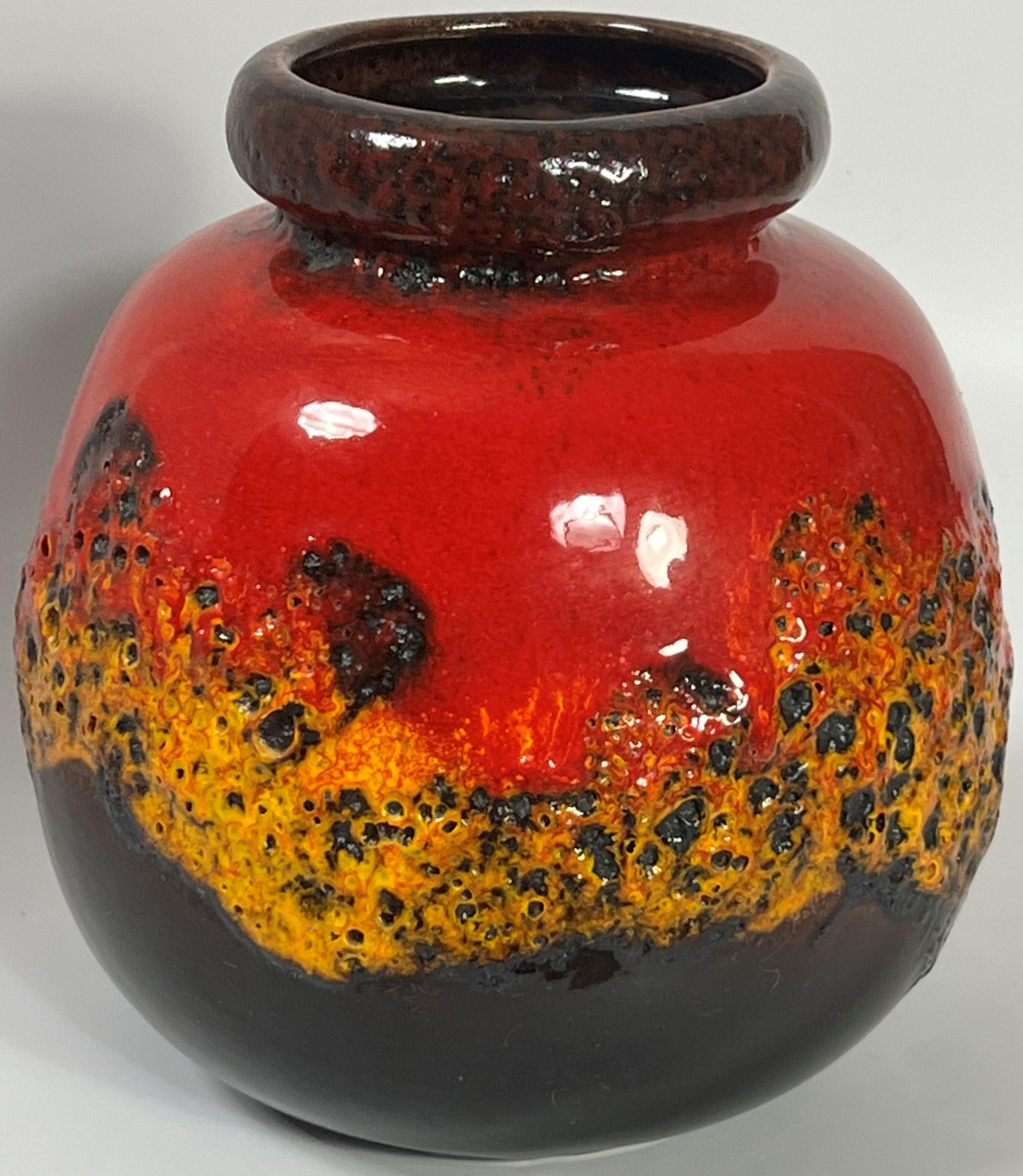 German Scheurich Red Orange Volcanic Fat Lava Decorated Statement Piece Vase, 1970's For Sale