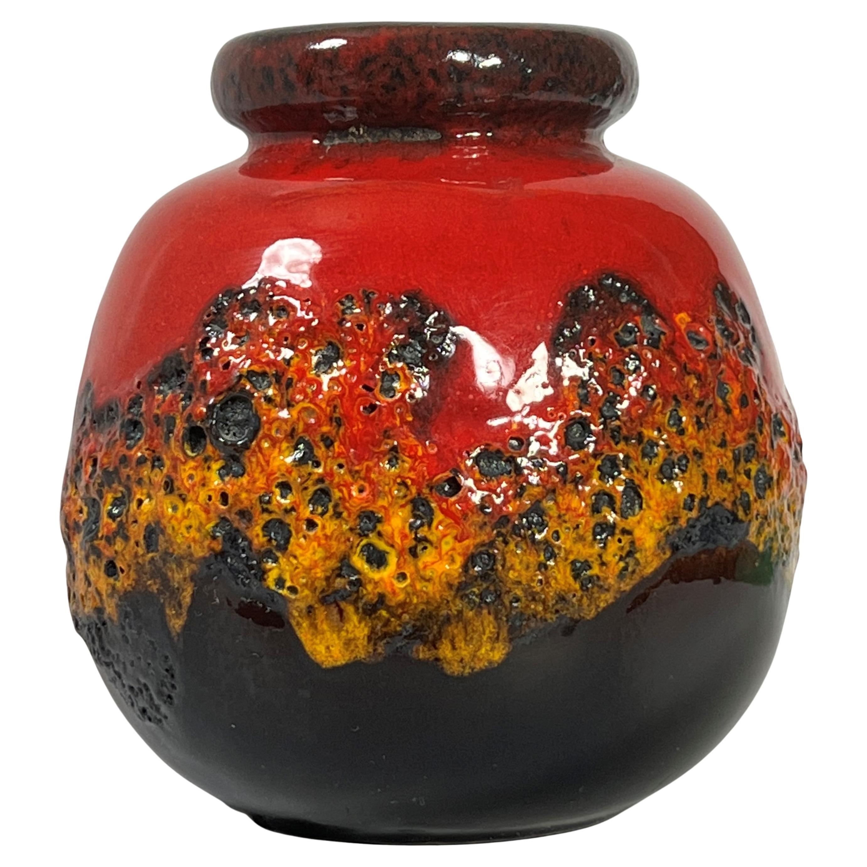 Scheurich Red Orange Volcanic Fat Lava Decorated Statement Piece Vase, 1970's For Sale