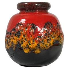 Scheurich Red Orange Volcanic Fat Lava Decorated Statement Piece Vase, 1970's