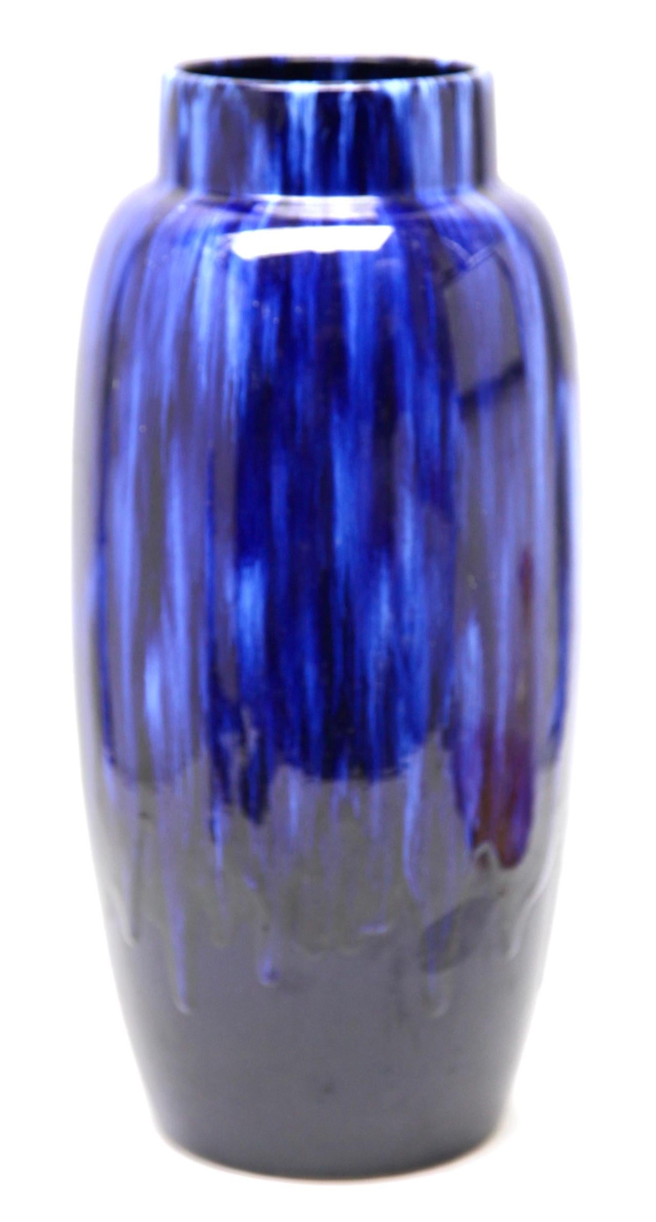 Mid-Century Modern Scheurich Vintage Vase in Blue and Black Drip Glaze Germany, 1970s For Sale