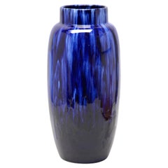 Scheurich Vintage Vase in Blue and Black Drip Glaze Germany, 1970s