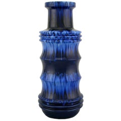 Scheurich West German Blue Drip Glaze Pottery Vase