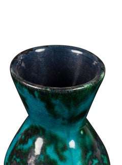 Scheurich West German Hourglass Form Green and Black Marbled Glazed Ceramic Vase