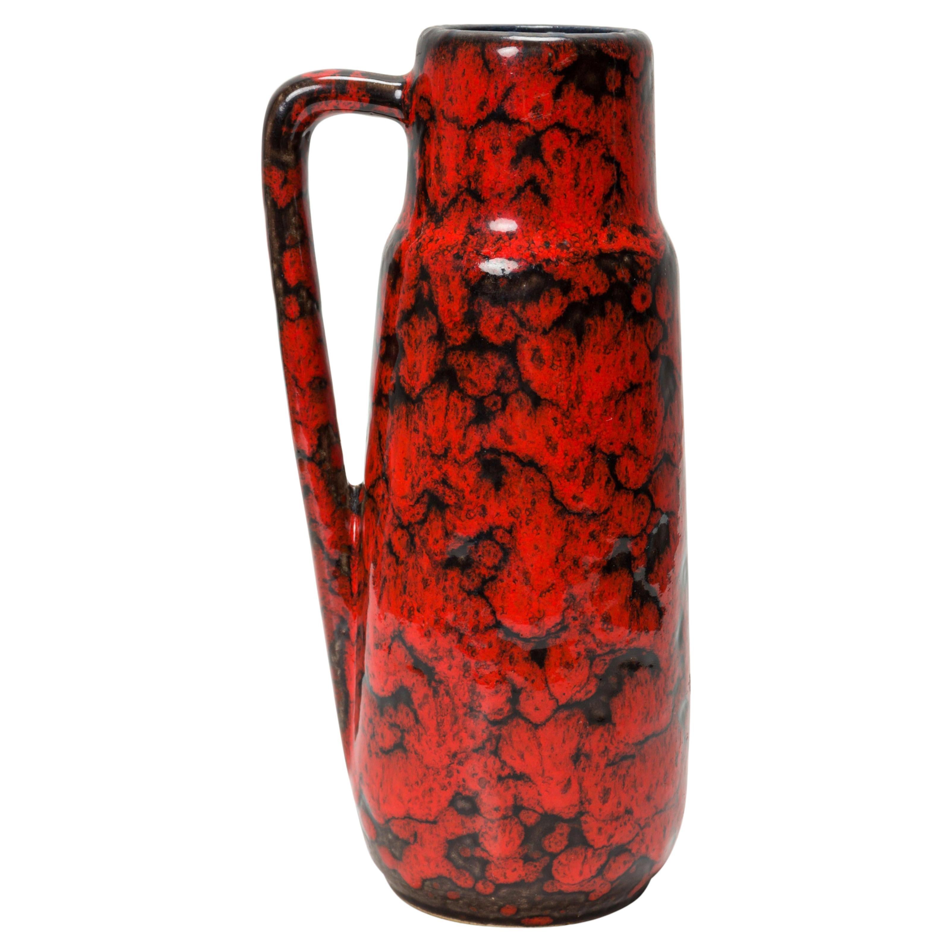 Scheurich West German Mid-Century Fat Lava Red and Black Glazed Ceramic Pitcher
