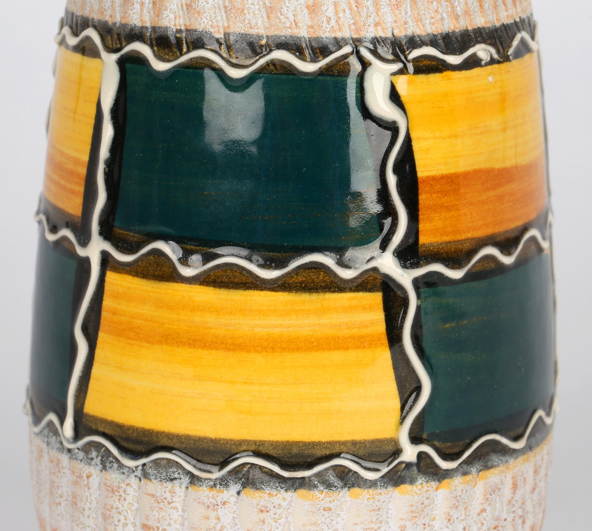 Hand-Painted Scheurich West German Mid-Century Hand Painted Art Pottery Vase For Sale